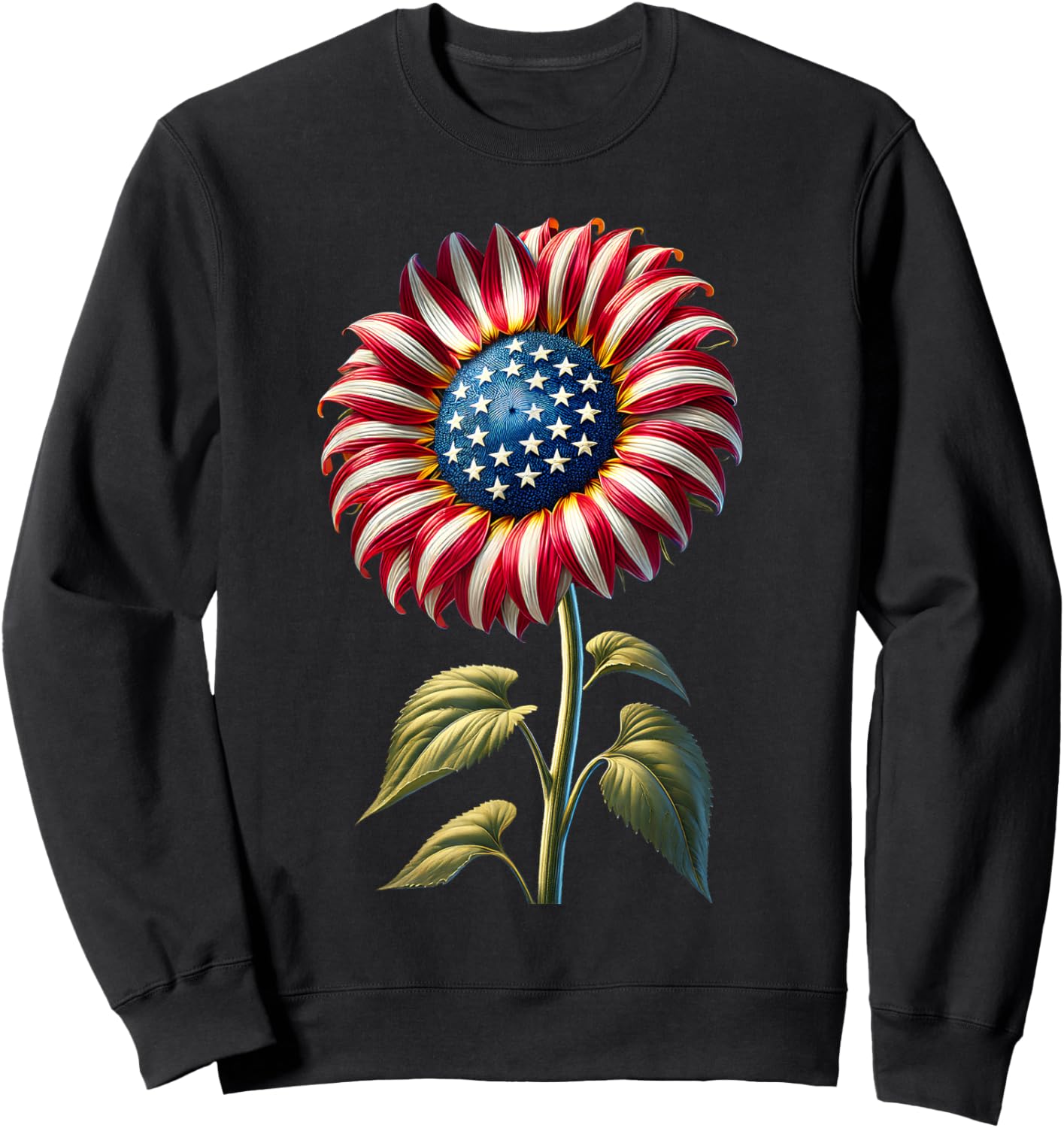 Sunflower American Flag USA Merica Funny 4th Of July Fourth Sweatshirt - Sweatshirt | Black