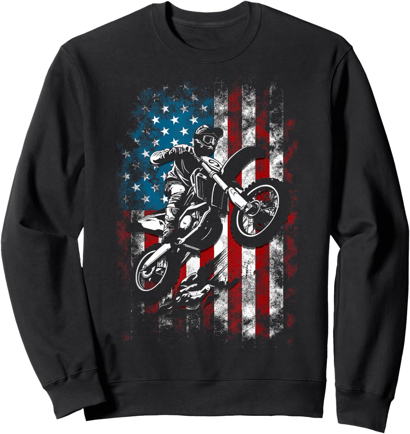 Best Dirt Bike Boys Dirtbike Racing US Flag Biker Sweatshirt - Sweatshirt | Black