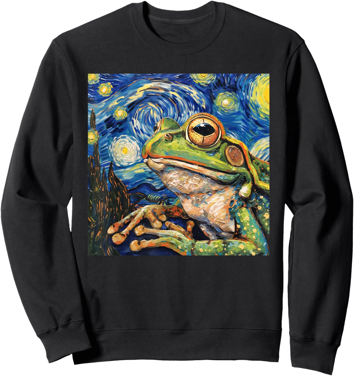 Frog Toad Van Gogh Style Starry Night Sweatshirt - Sweatshirt | Black