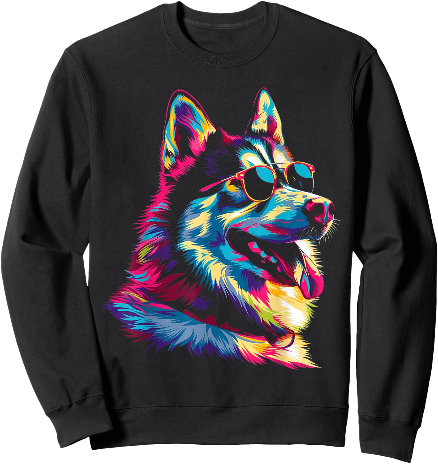 Siberian Husky Dog Sunglasses Popart Sweatshirt - Sweatshirt | Black