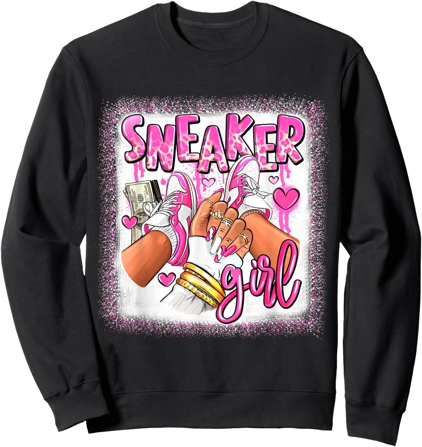 Women Pink And White Sneaker Girl, Funny Sneaker Girl Life Sweatshirt - Sweatshirt | Black