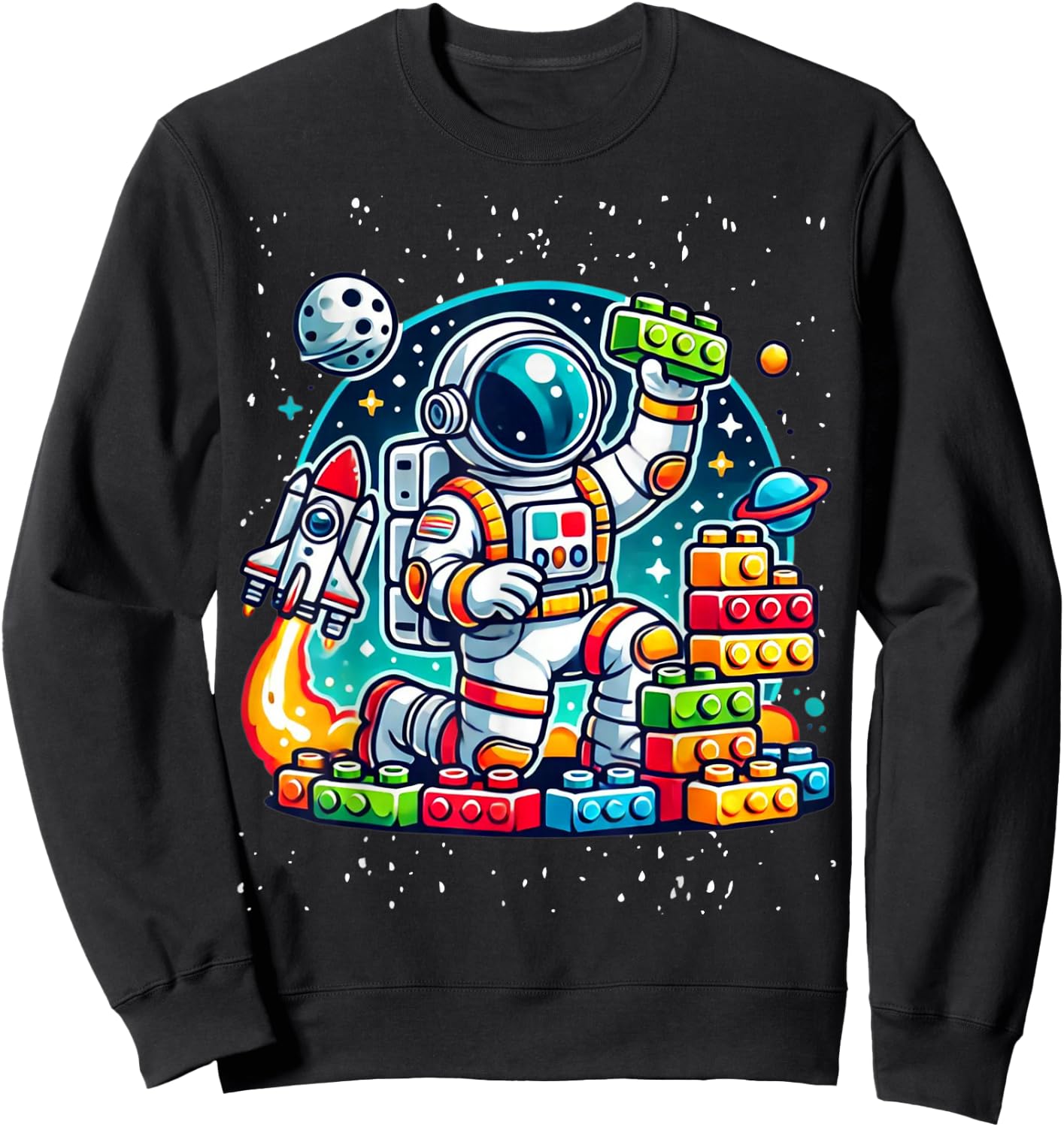 Master Builder Space Astronaut Building Blocks Bricks Boys Sweatshirt - Sweatshirt | Black