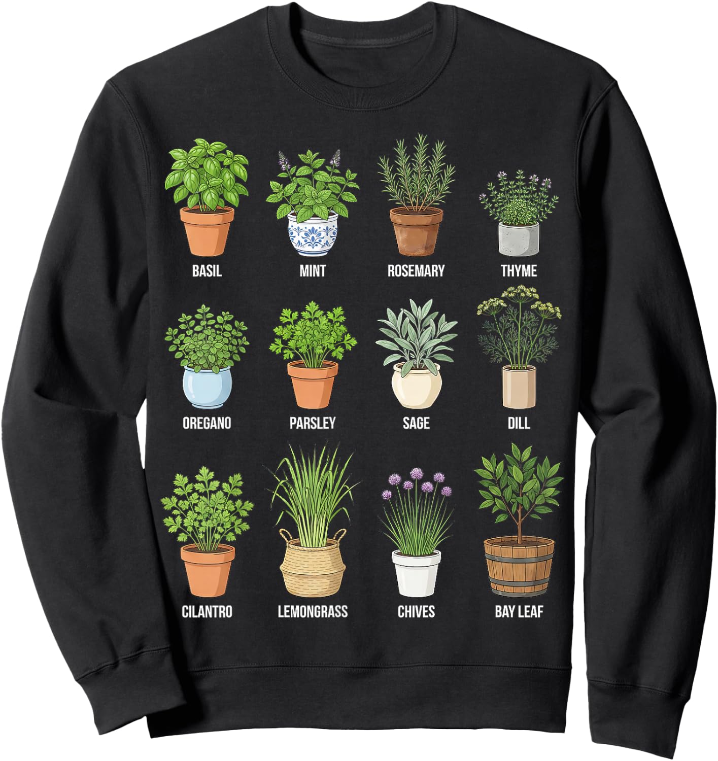 Herbs in Pots Culinary & Botanical Chart Sweatshirt - Sweatshirt | Black