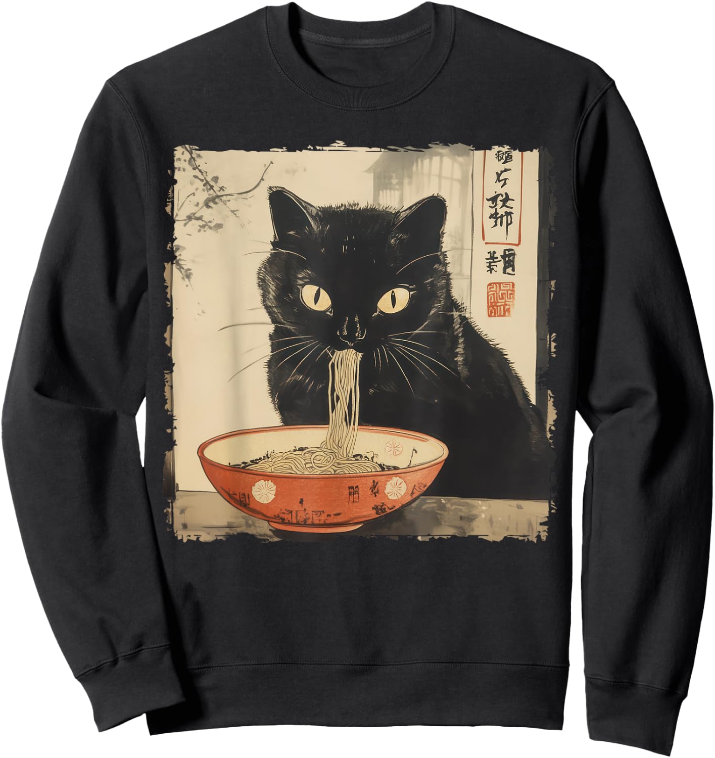 Cat Ramen Noodle Japanese Art Anime Manga Kawaii Cat Sweatshirt - Sweatshirt | Black