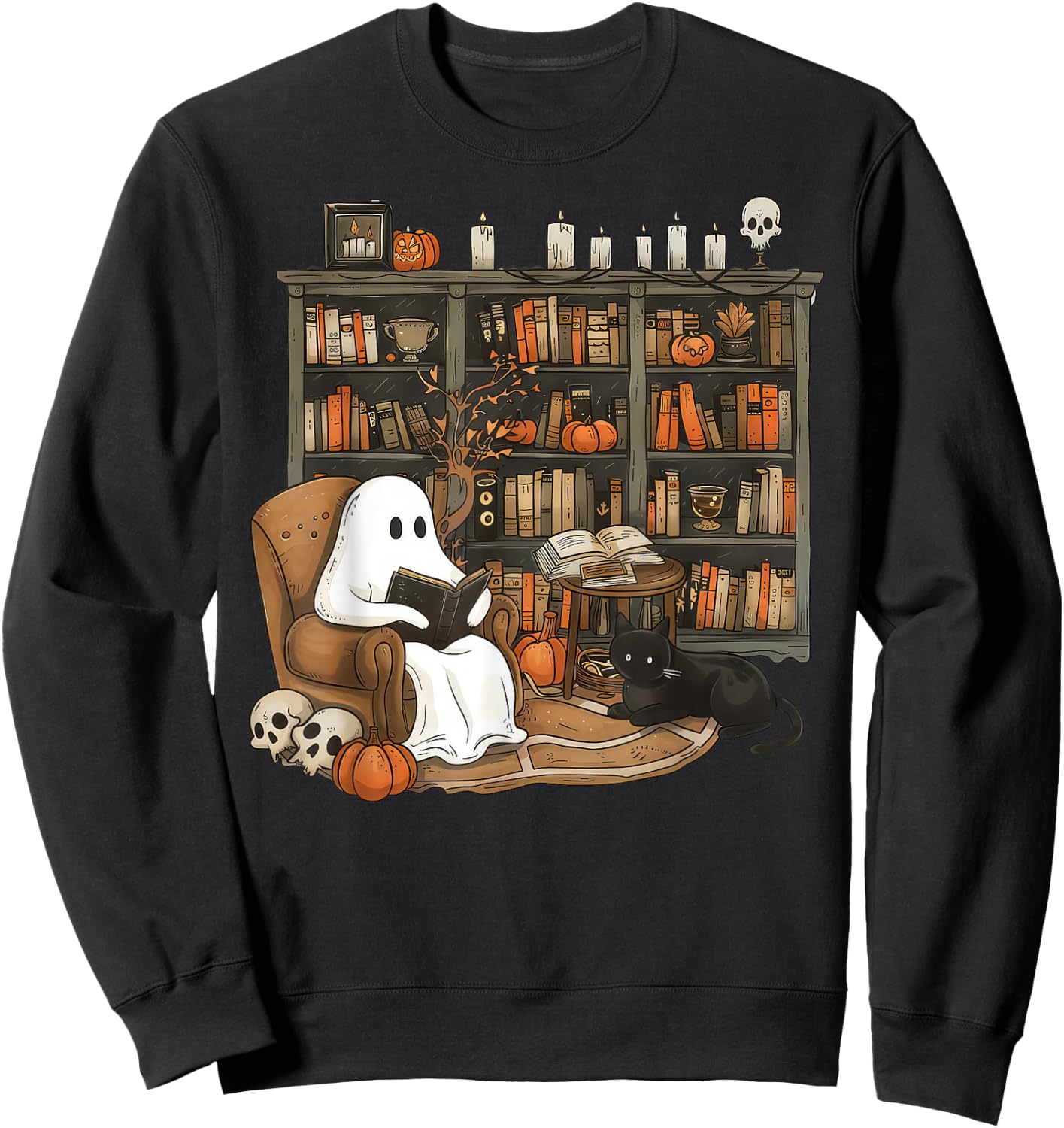 Vintage Ghost Reading Books Librarian Teacher Halloween Women Sweatshirt - Sweatshirt | Black