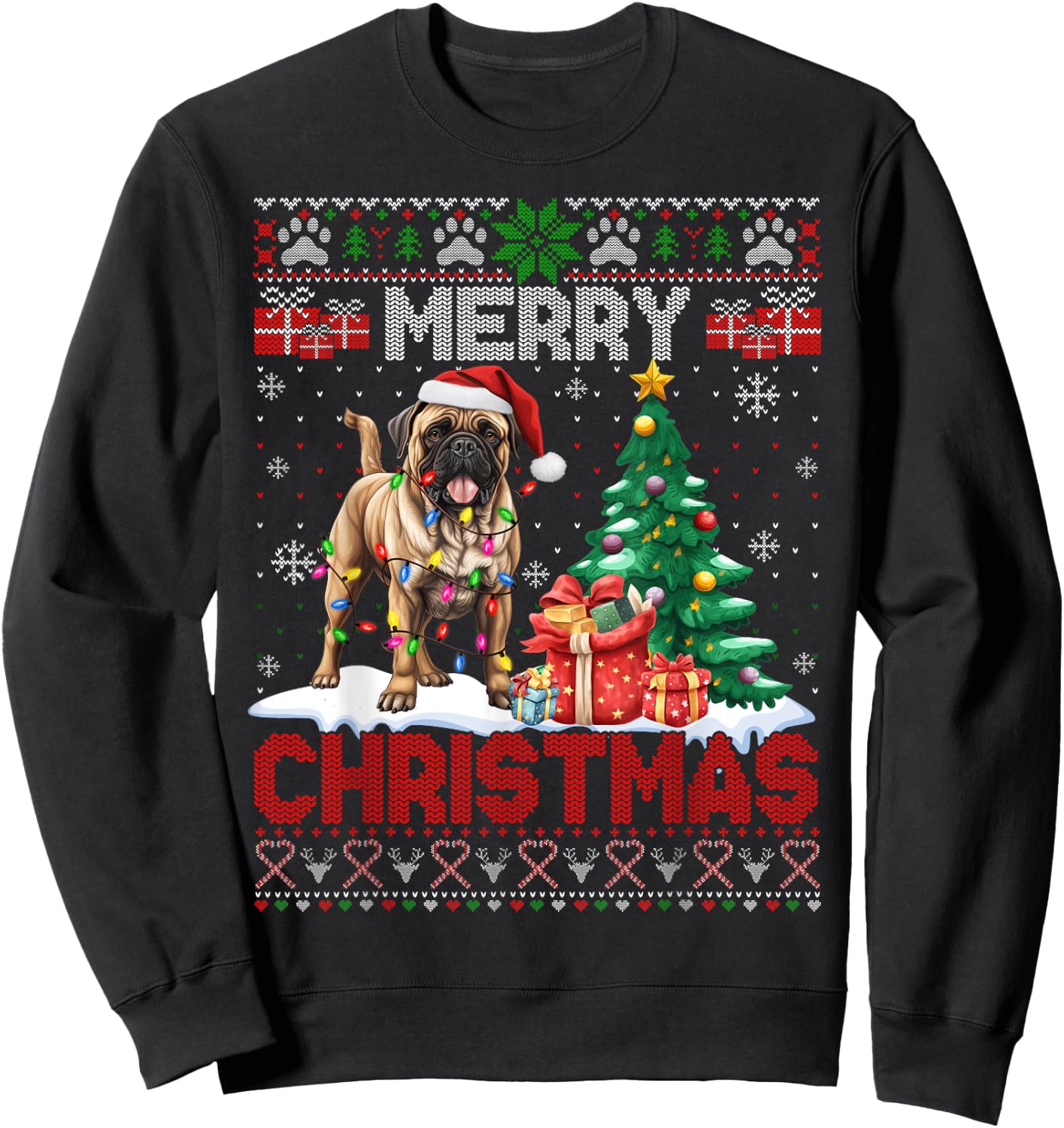 Merry Christmas Bullmastiff Lovers Family Ugly Xmas Sweater Sweatshirt - Sweatshirt | Black