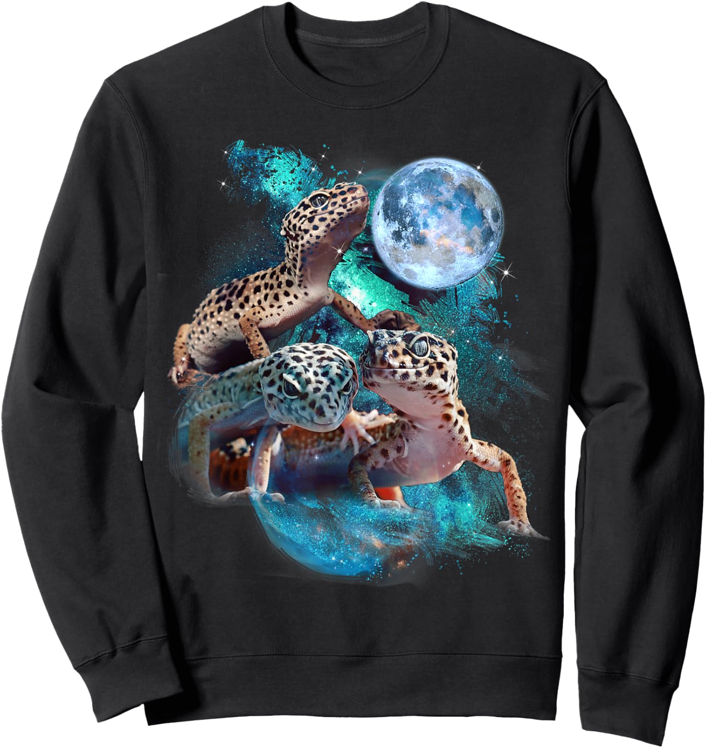 3 Moon Gecko Funny Reptile Leopard Lizard Geckos Art Novelty Sweatshirt - Sweatshirt | Black
