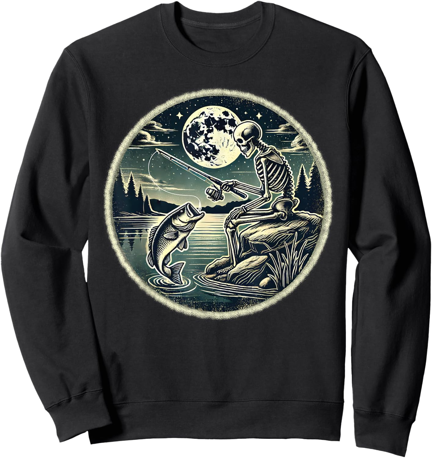 Halloween Skeleton Fishing Costume Fisherman Men Boys Kids Sweatshirt - Sweatshirt | Black