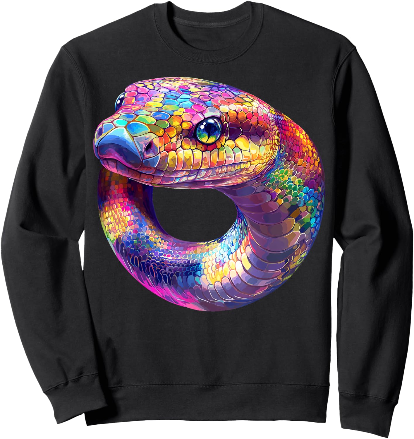 Colorful Anaconda Snake Face Animal Lover Men Women Black Sweatshirt - Sweatshirt | Black