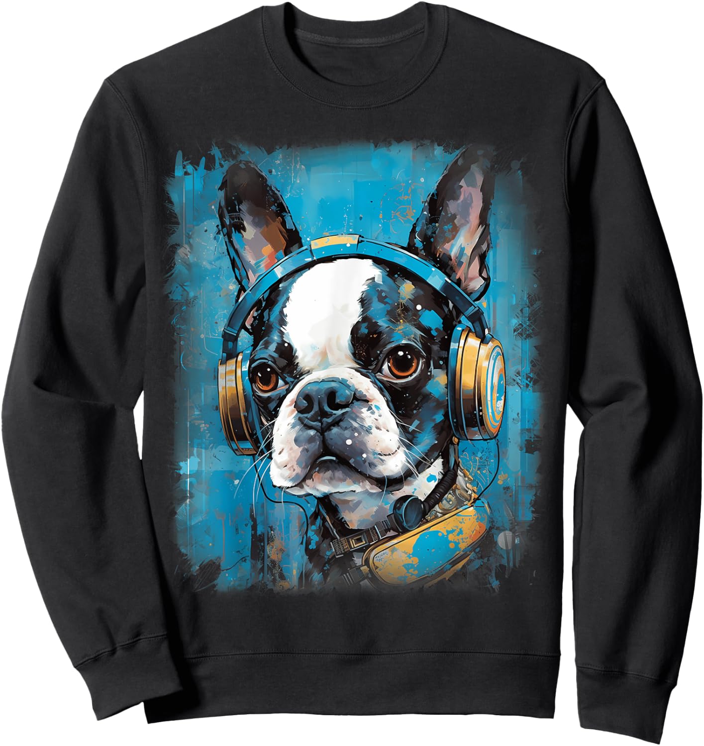 Rave EDM Boston Terrier Dog Headphone Women Kids Sweatshirt - Sweatshirt | Black