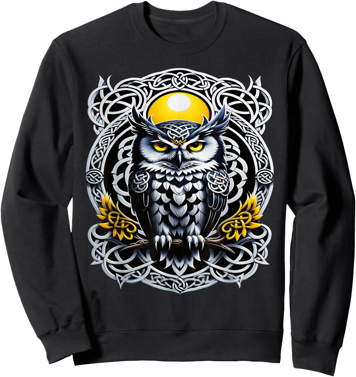Celtic Owl Mystical Tattoo Design, Symbolic Knotwork Sweatshirt - Sweatshirt | Black