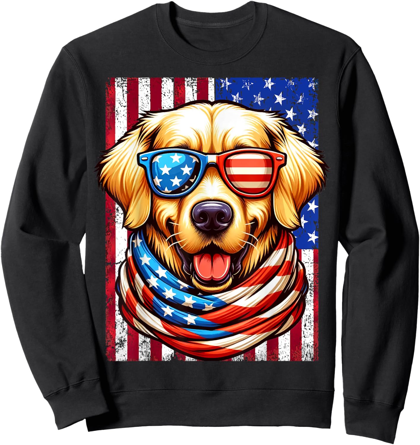 Golden Retriever Dog USA Flag American Patriotic 4th of July Sweatshirt - Sweatshirt | Black