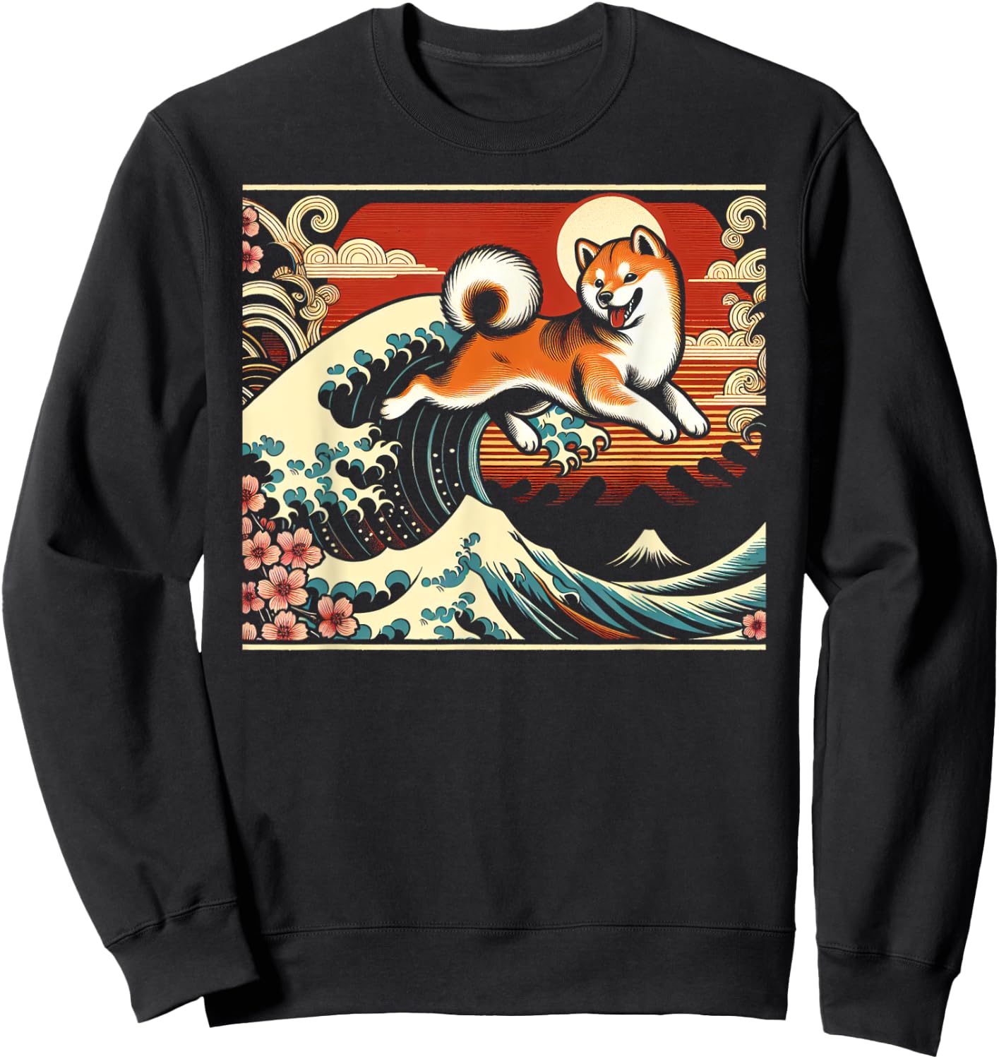 Shiba Inu Japanese Art Graphic Design Sweatshirt - Sweatshirt | Black