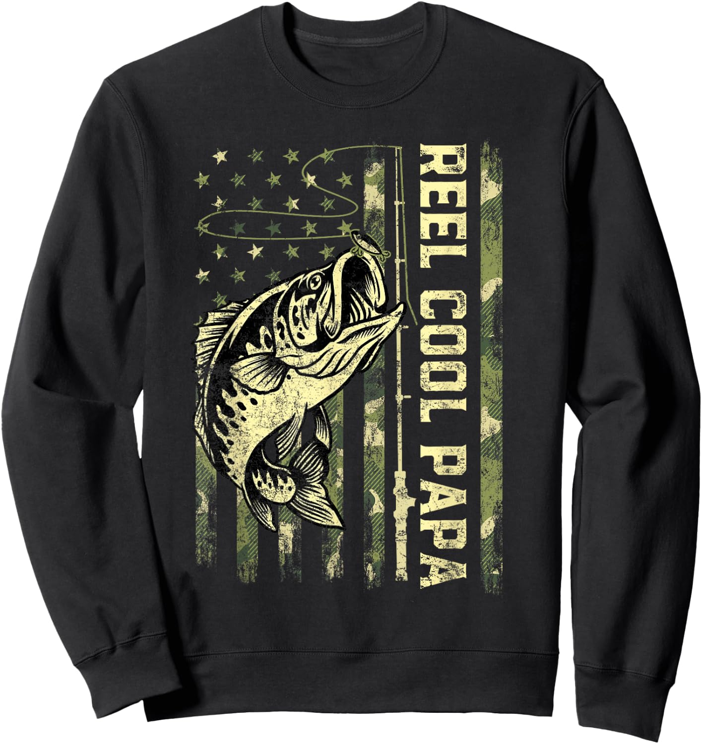 Reel Cool Papa Fisherman Camouflage Father's Day Sweatshirt - Sweatshirt | Black