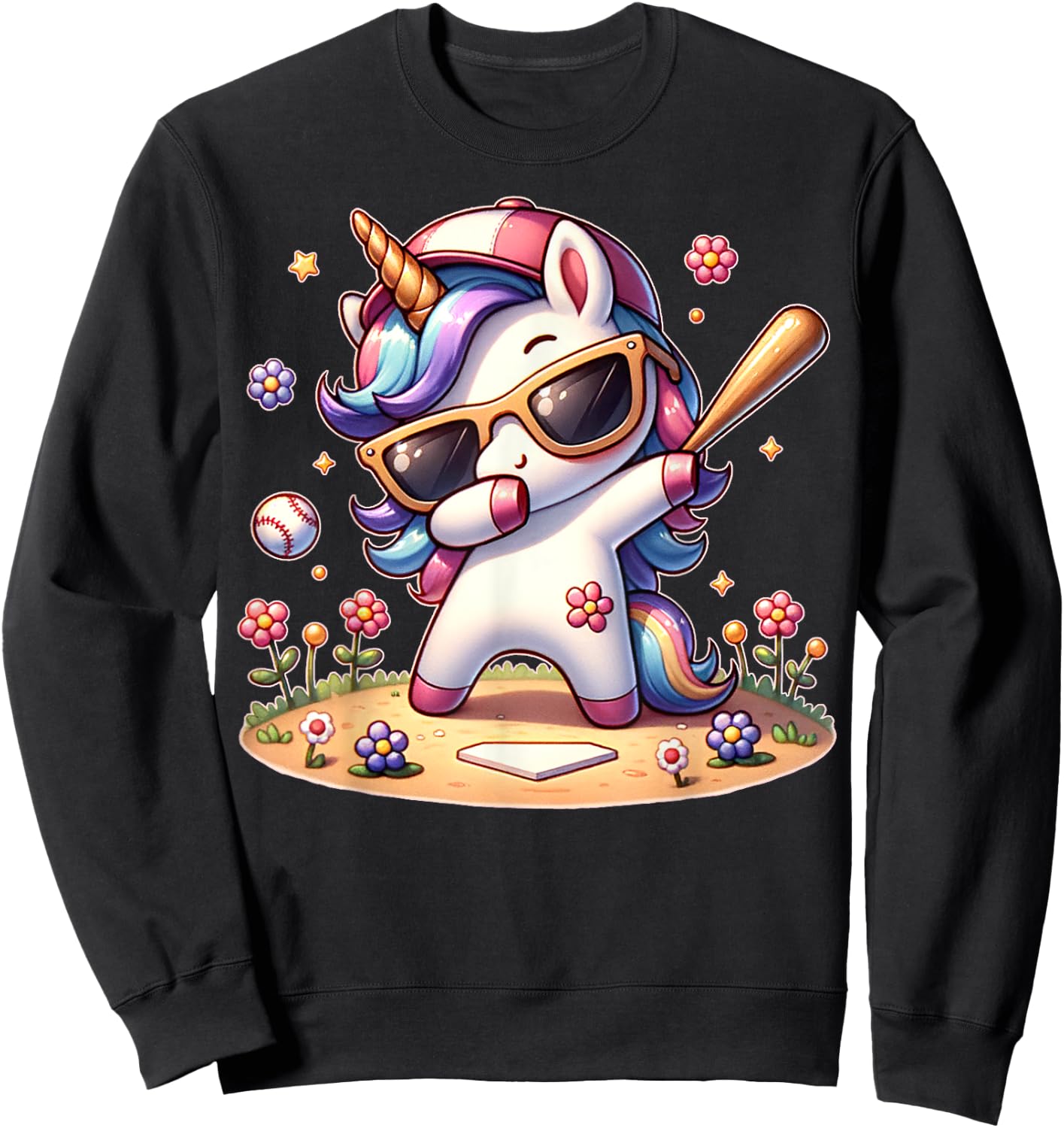 Cute Unicorn Softball Baseball T-ball Shirt for Girl Toddler Sweatshirt - Sweatshirt | Black