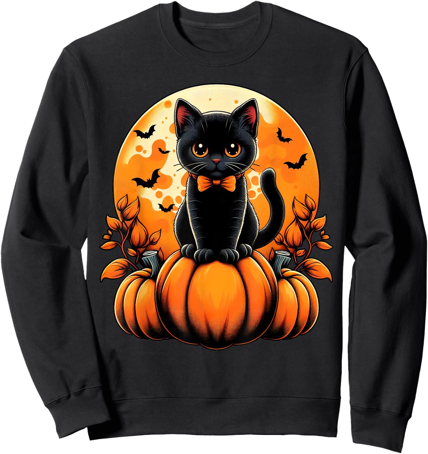 Retro Black Cat Pumpkin Halloween Costume Fall Autumn Season Sweatshirt - Sweatshirt | Black