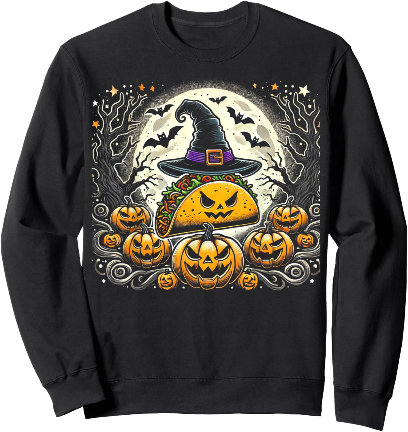 Taco Witch Halloween - Spooky Pumpkin Art Sweatshirt - Sweatshirt | Black