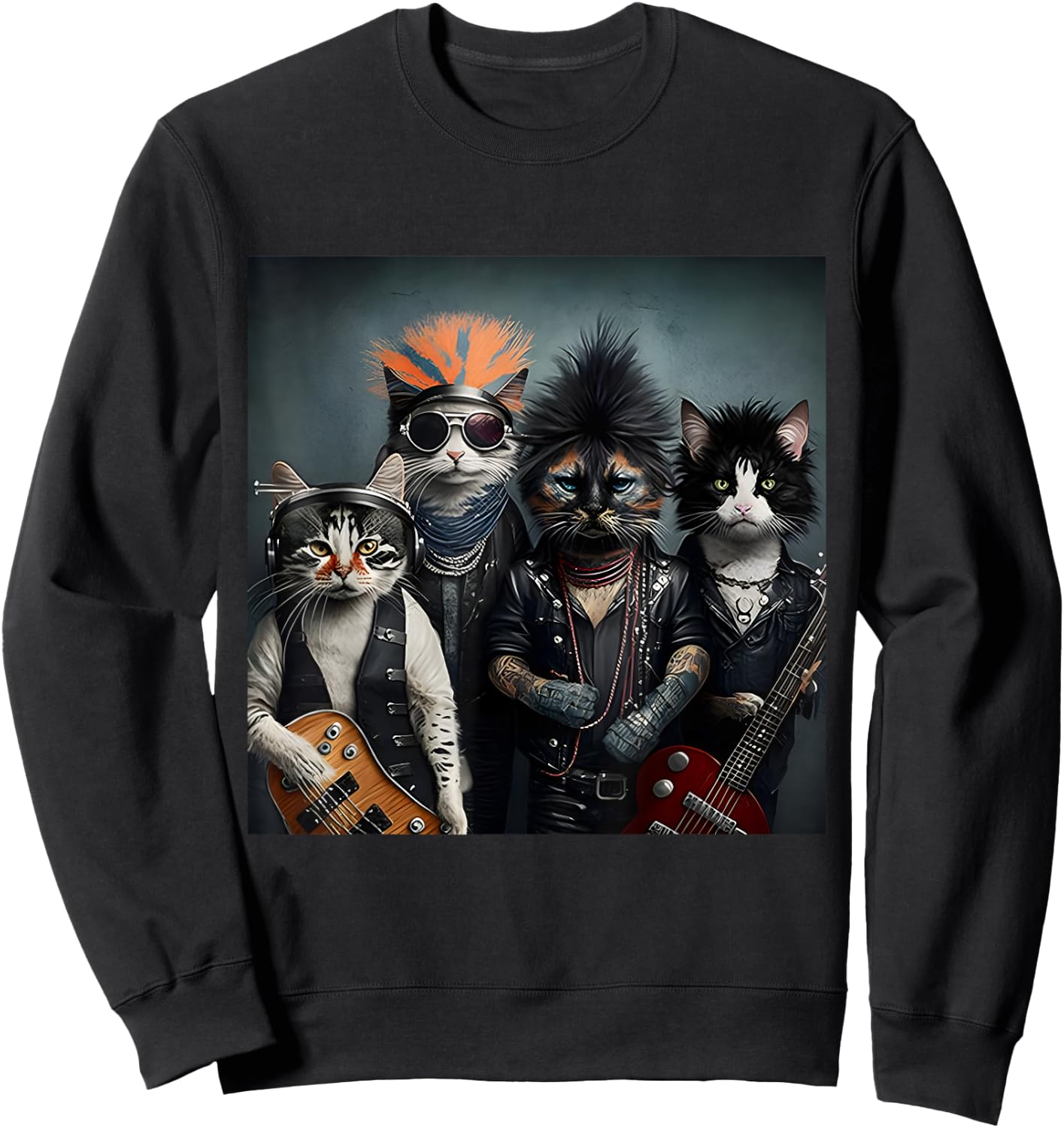 Heavymetal Headbanger Meowtal Cats Band Hard Rocks Kitties Sweatshirt - Sweatshirt | Black
