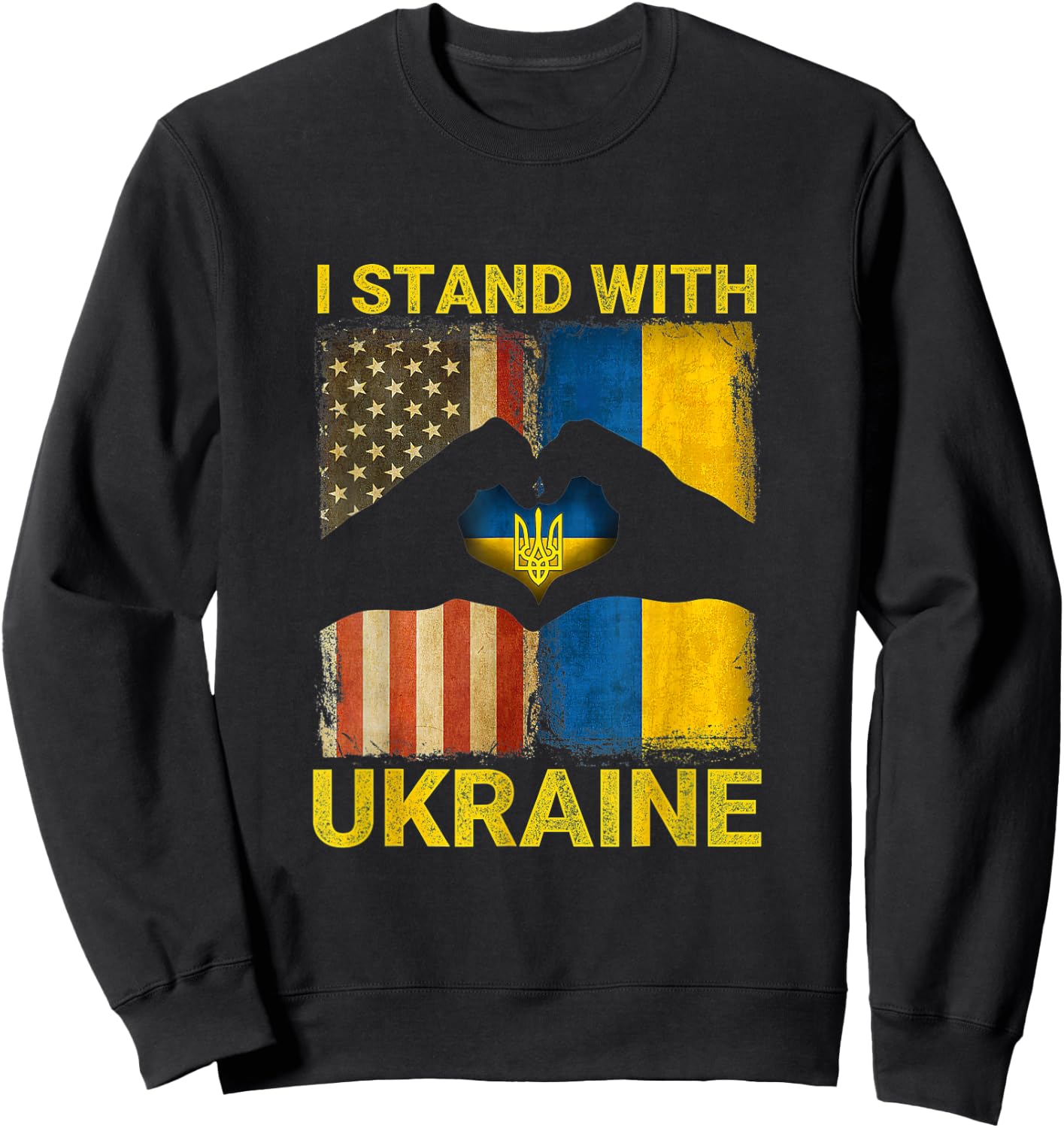 Support Ukraine I Stand with Ukraine Ukrainian Flag US Flag Sweatshirt - Sweatshirt | Black