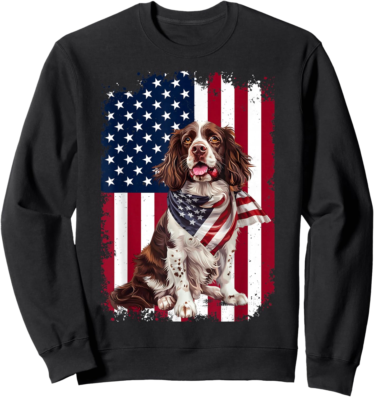 English Springer Spaniel Dog American Flag 4th Of July Gifts Sweatshirt - Sweatshirt | Black