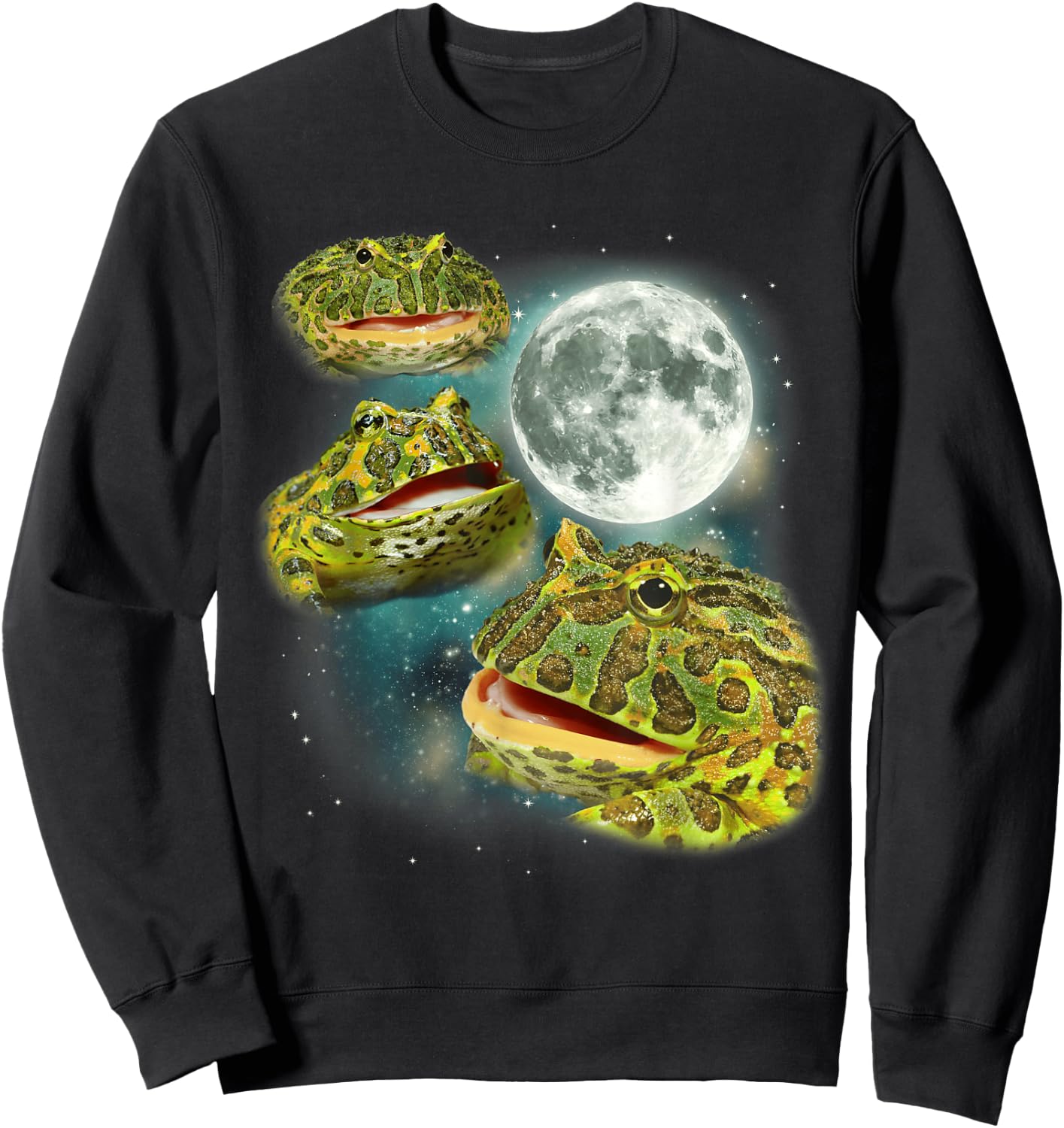 Three Frog Moon | 3 Pac Frogs Howl at The Moon Parody Meme Sweatshirt - Sweatshirt | Black