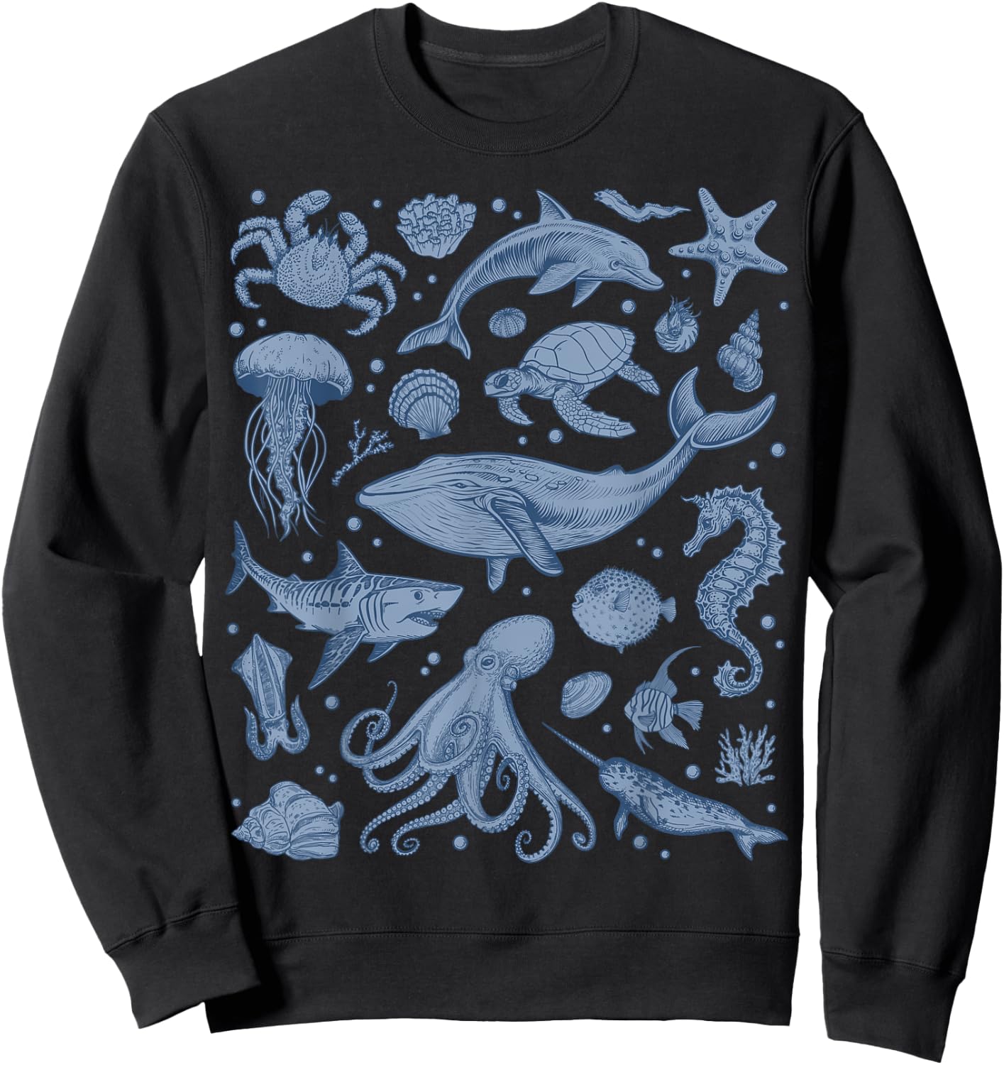 Ocean Life Sea Whale Dolphin Beach 90s Vintage Graphic Sweatshirt - Sweatshirt | Black