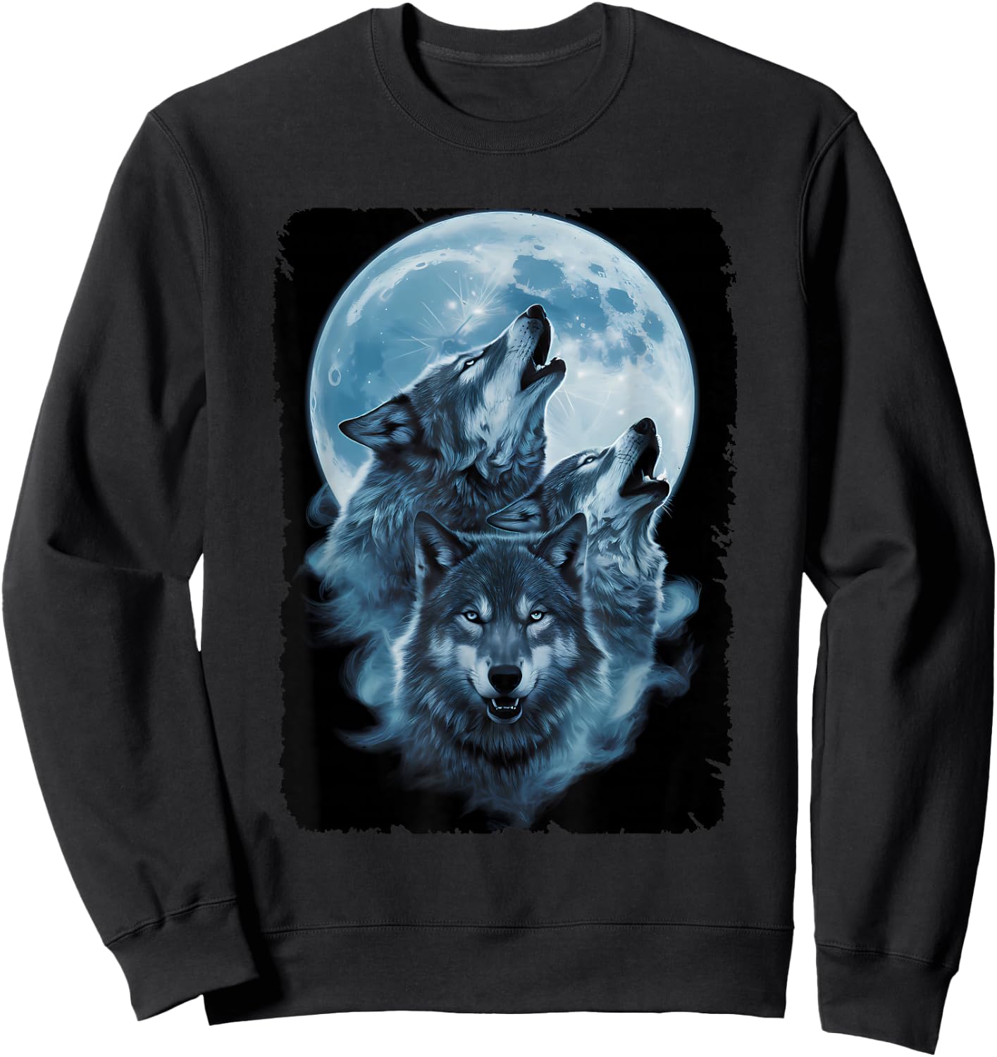 Wolf Lovers Animals Three Wolves Howling Full Moon Sweatshirt - Sweatshirt | Black