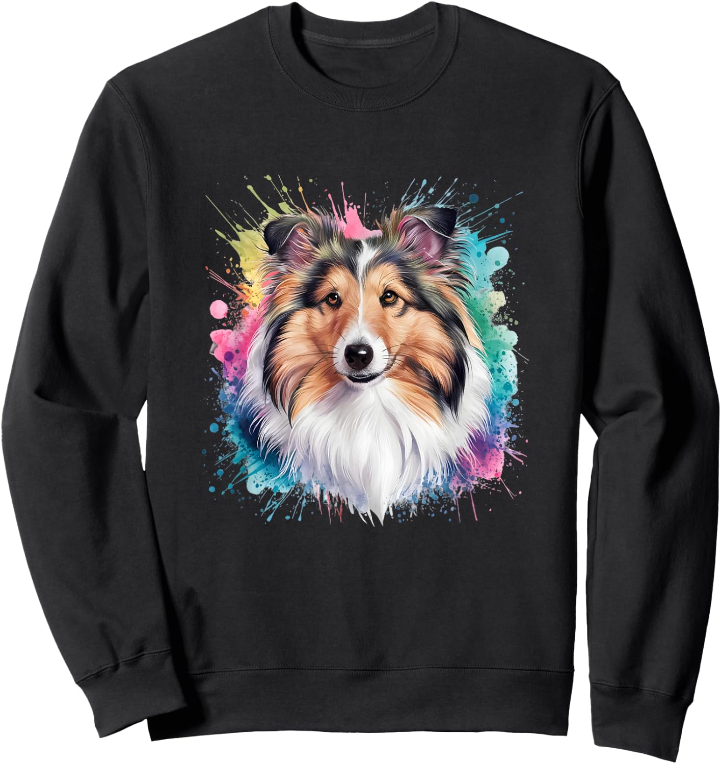 Men Woman Colorful Watercolor Shetland Sheepdog Sweatshirt - Sweatshirt | Black