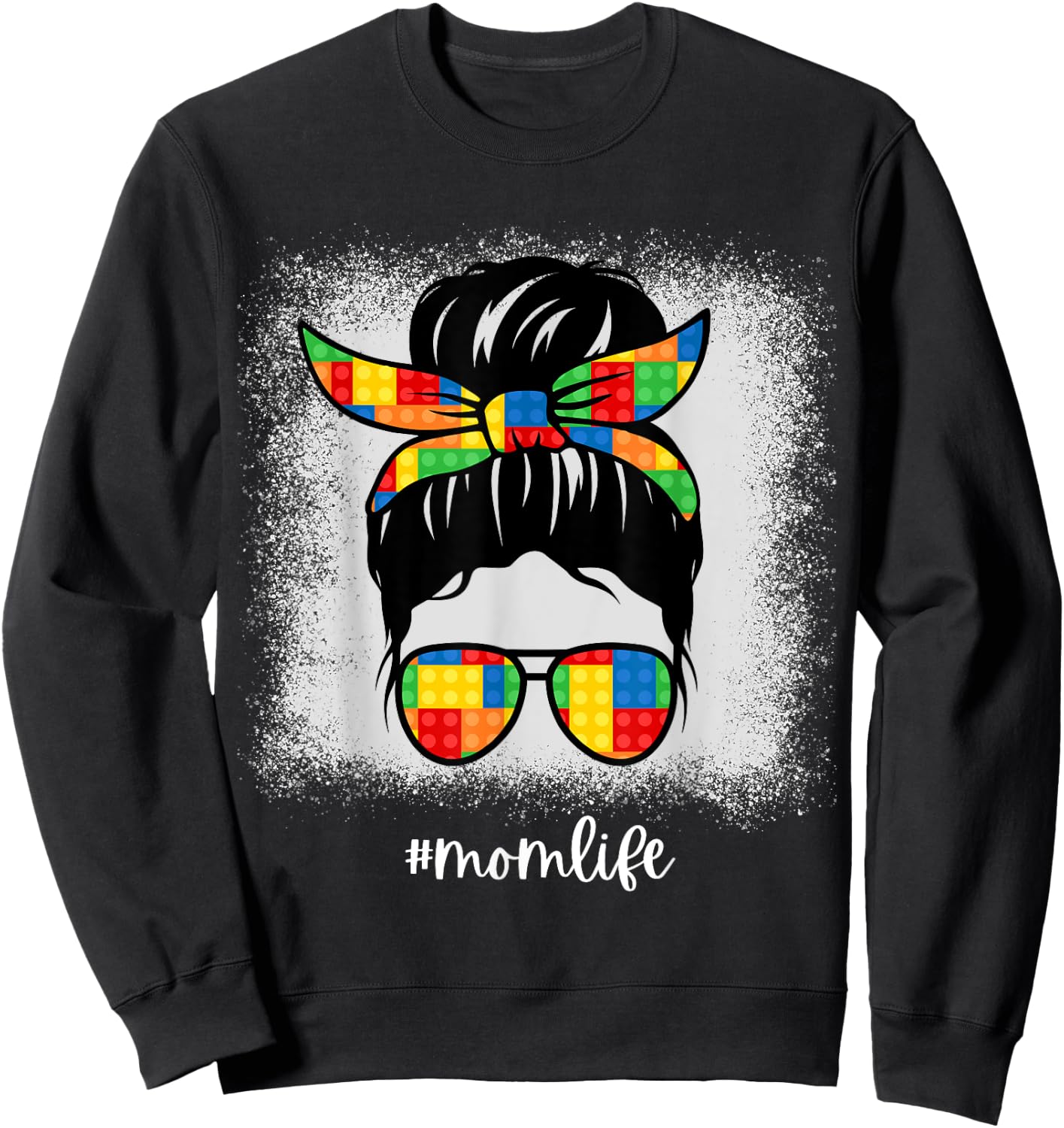 Building Bricks Mom Messy Bun Mom Life Block Builder Sweatshirt - Sweatshirt | Black