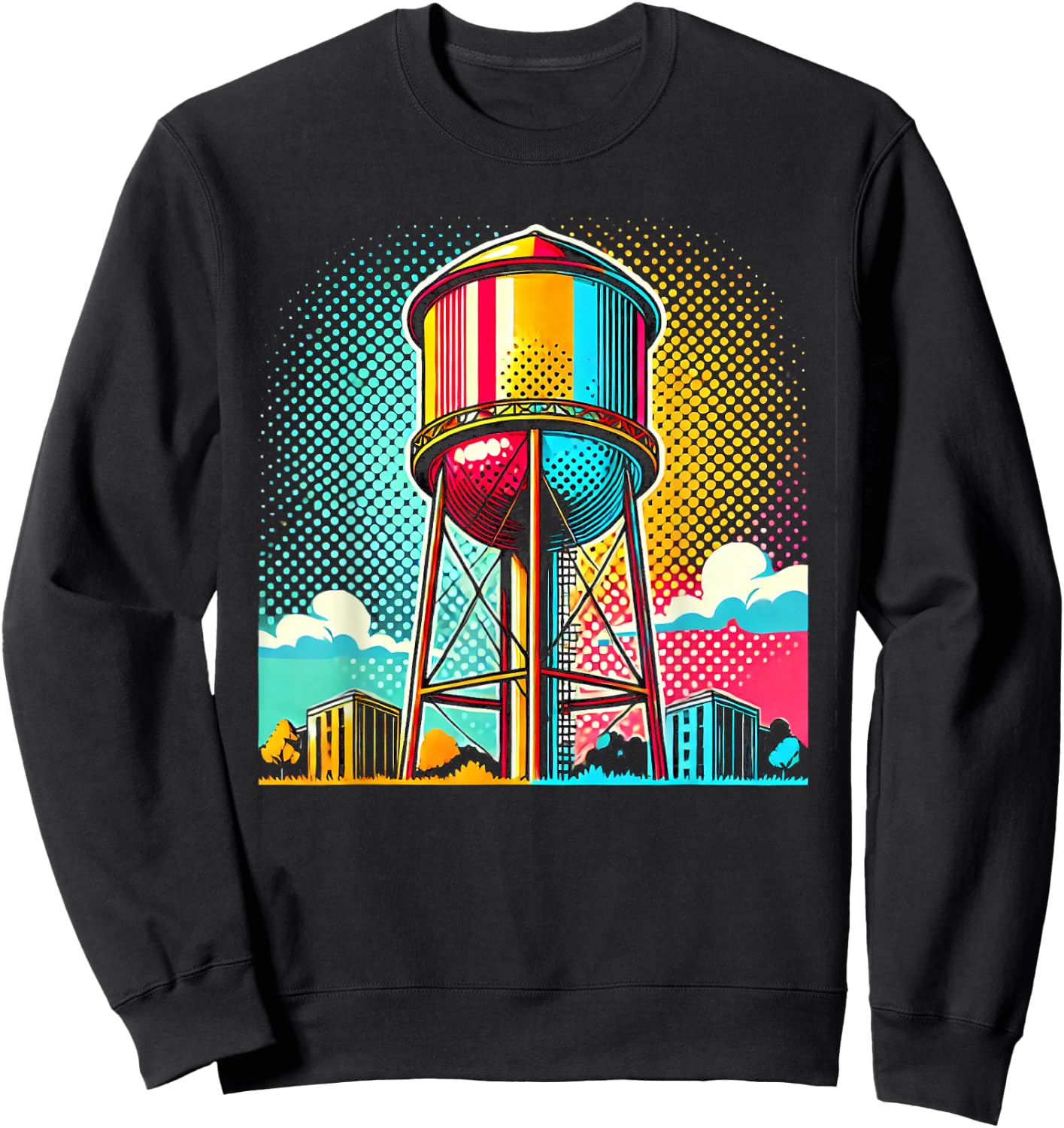 Pop Art Water Tower Colorful Urban Design Sweatshirt - Sweatshirt | Black