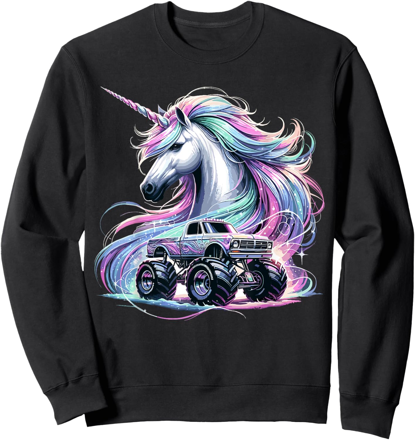 Monster Truck Unicorn Birthday Party Monster Truck Sweatshirt - Sweatshirt | Black
