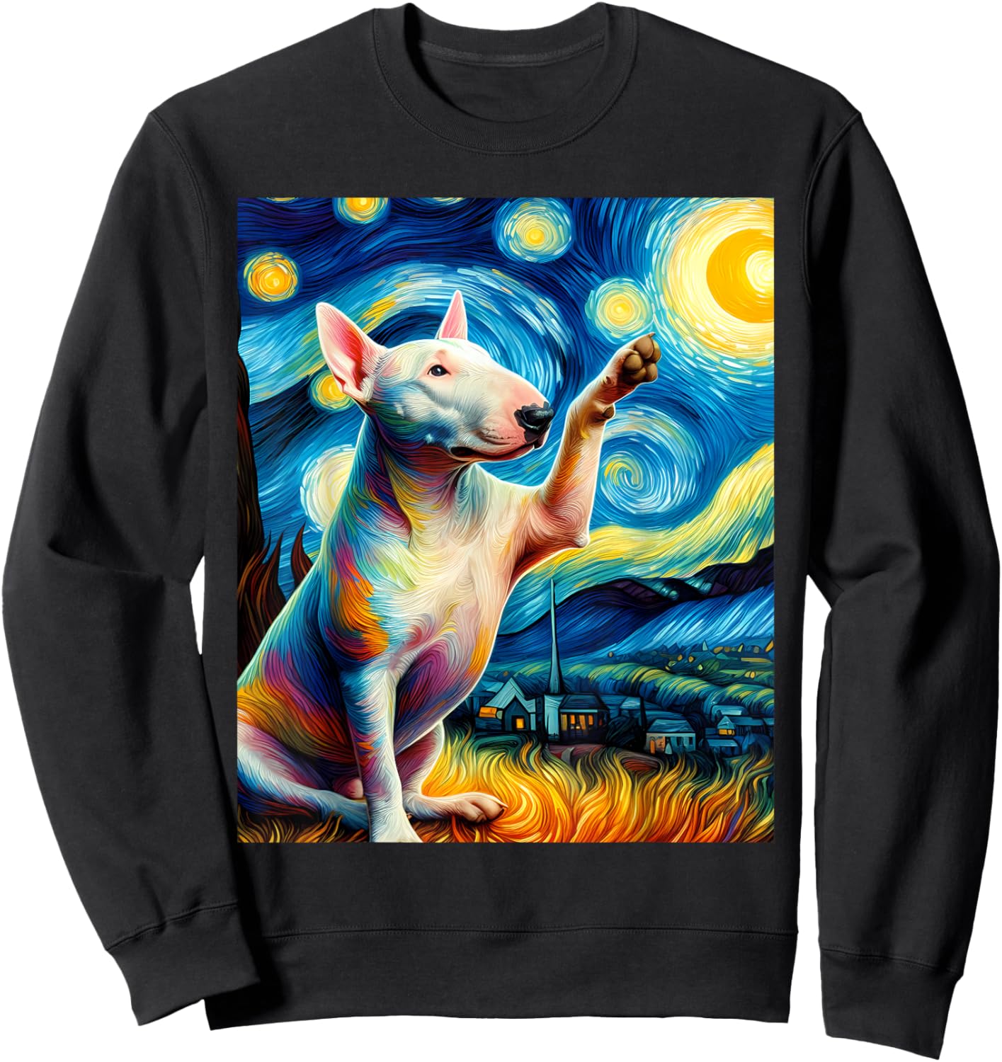 American Bull Terrier Dog Starry Night Painting Sweatshirt - Sweatshirt | Black