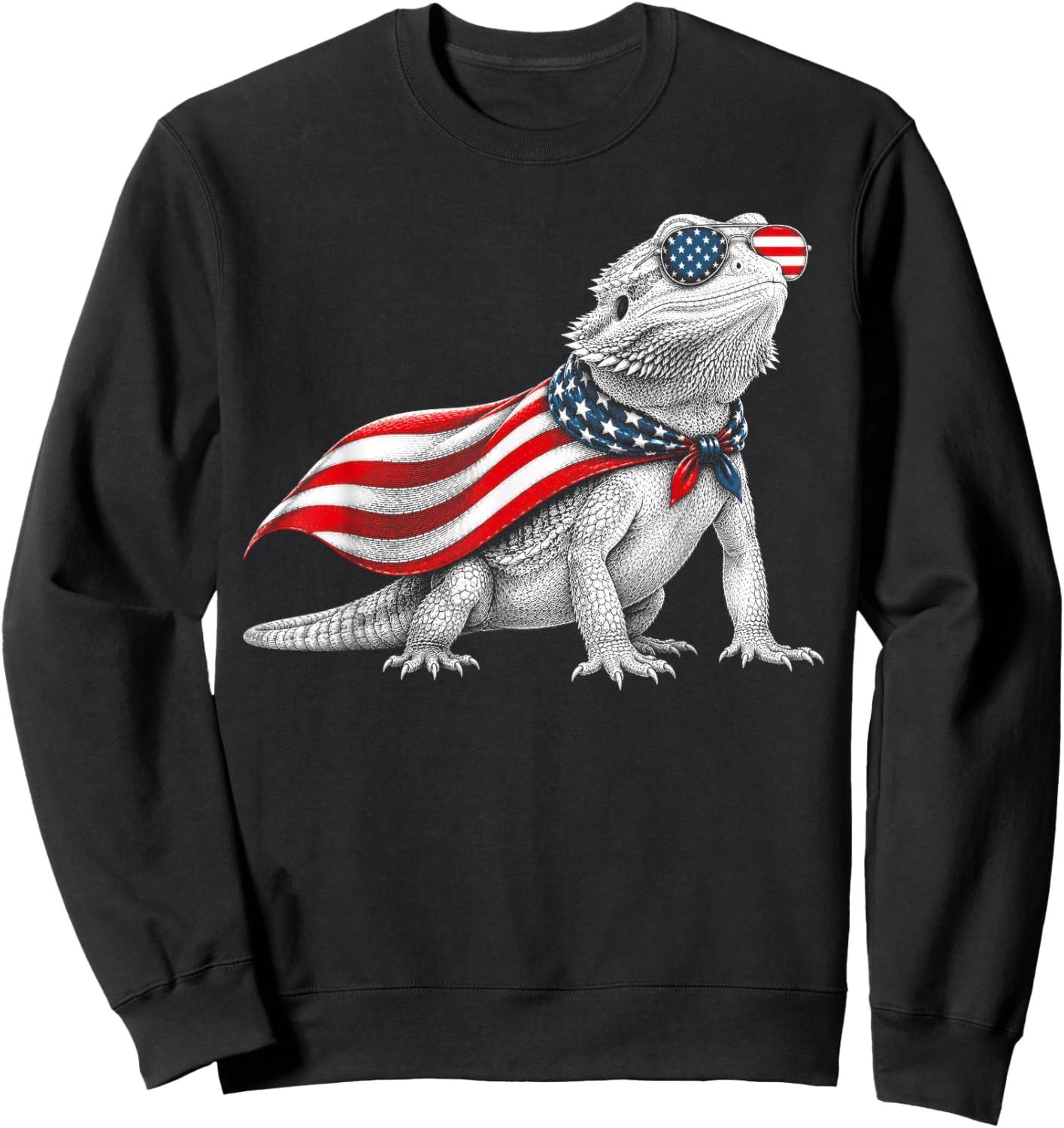 Bearded Dragon 4th of July US American Flag Patriotic Sweatshirt - Sweatshirt | Black