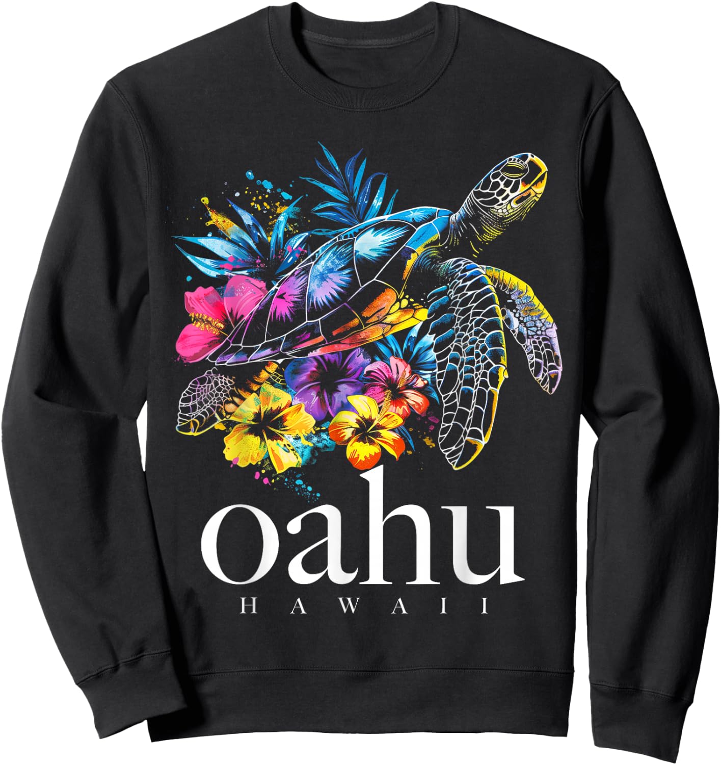 Oahu Hawaii Sea Turtle Hawaiian Surfer Souvenir Sweatshirt - Sweatshirt | Black