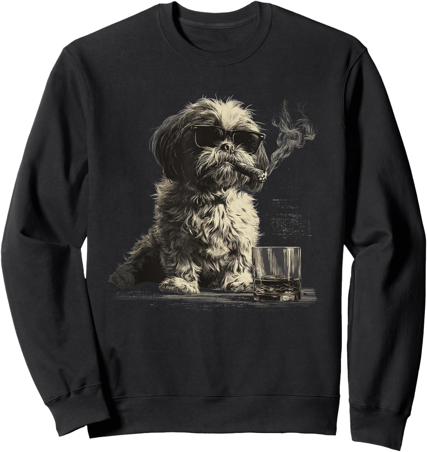Shih Tzu Dad Dog Sunglasses Father's Day Family Sweatshirt - Sweatshirt | Black