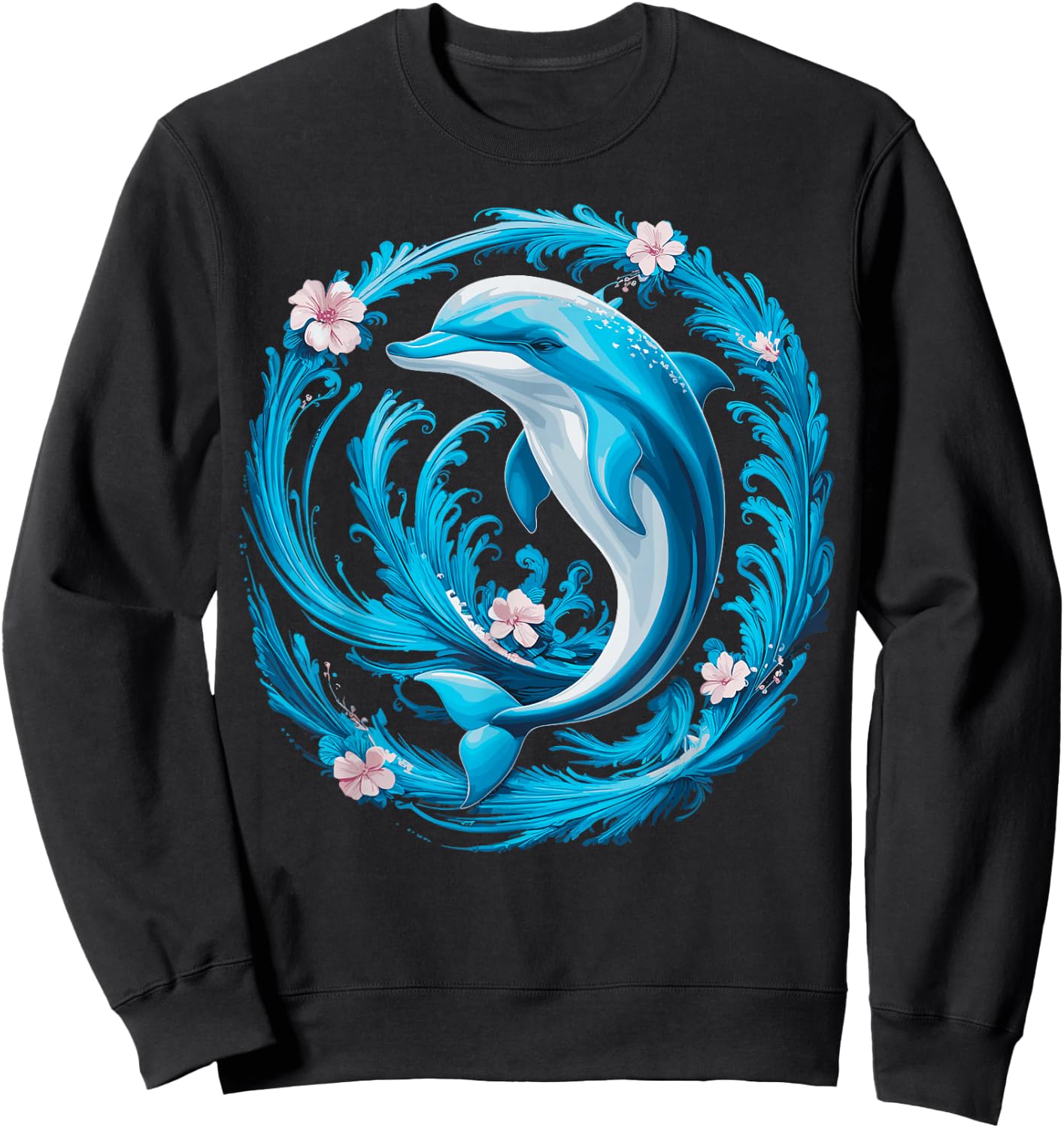 Cute Dolphin Floral Sweatshirt - Sweatshirt | Black