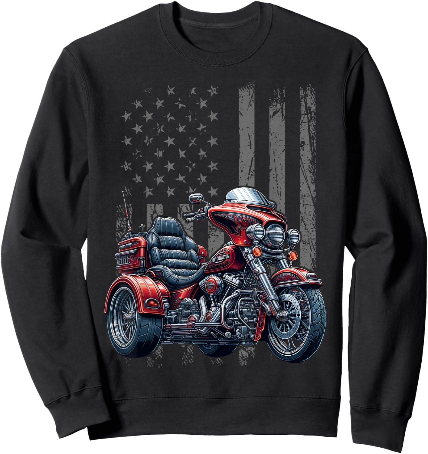 3 Wheels Motorcycle Trike Patriotic American Flag Trike Sweatshirt - Sweatshirt | Black