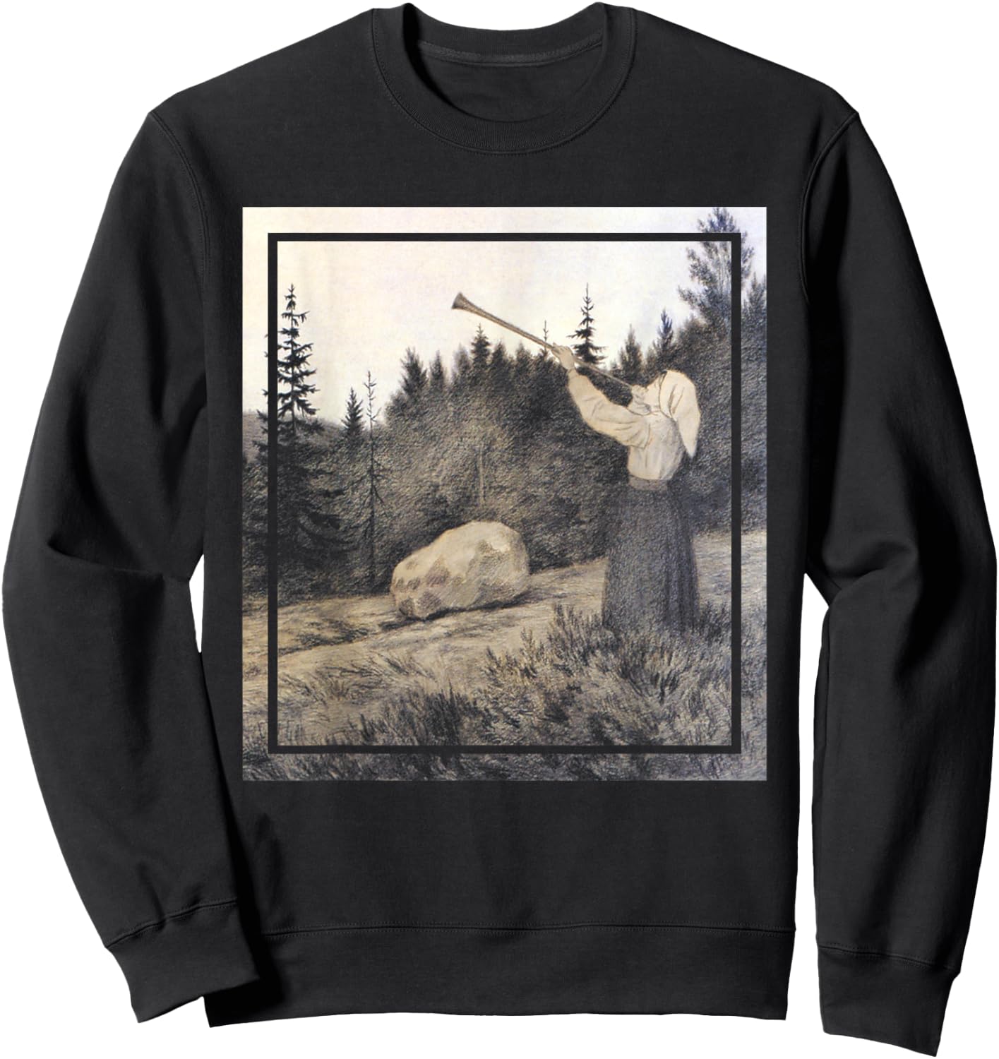 Op under Fjeldet toner en Lur - Kittelsen Black Metal Art Sweatshirt - Sweatshirt | Black