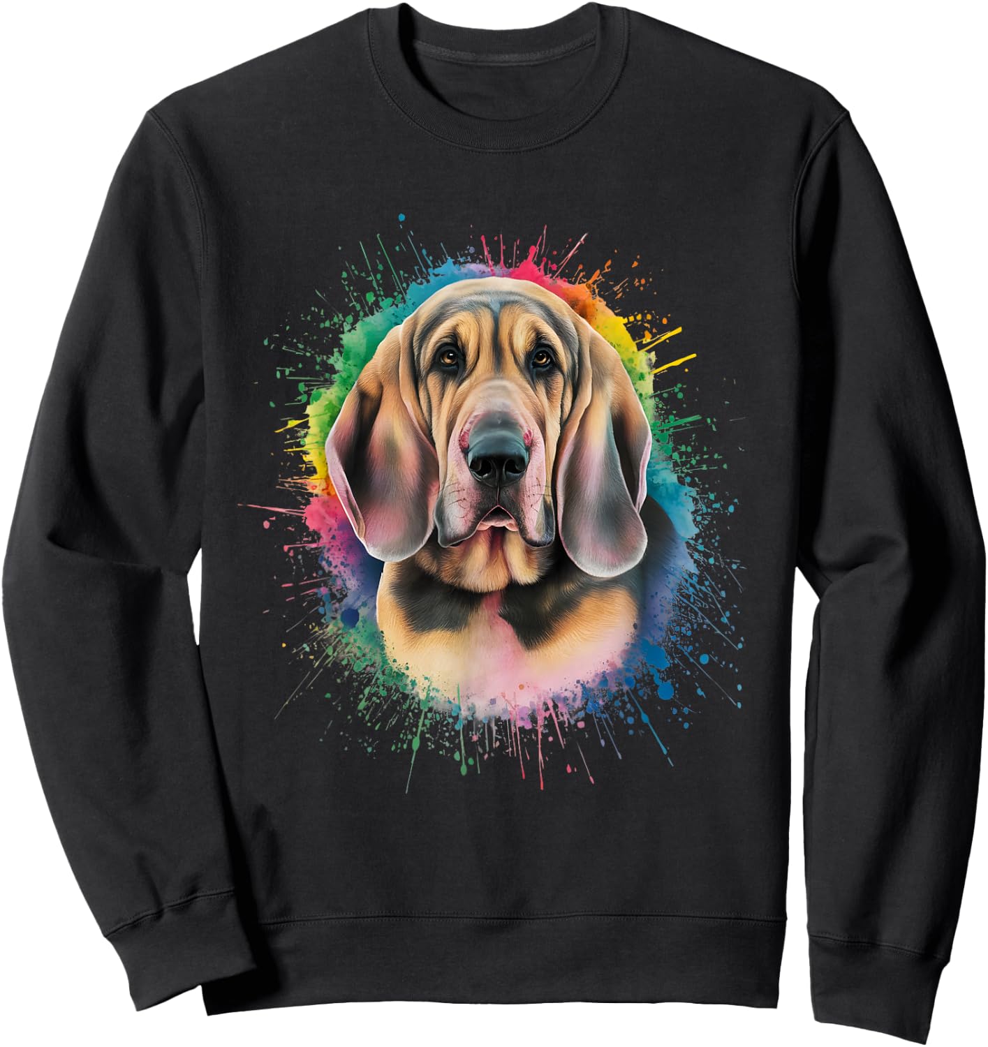 Men Woman Colorful Watercolor Bloodhound Sweatshirt - Sweatshirt | Black
