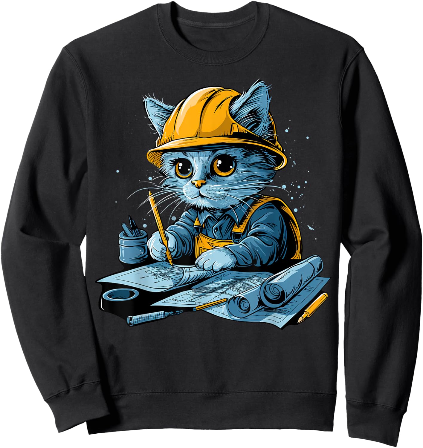 Cute working Cat Civil Engineer Technician Men Women Sweatshirt - Sweatshirt | Black