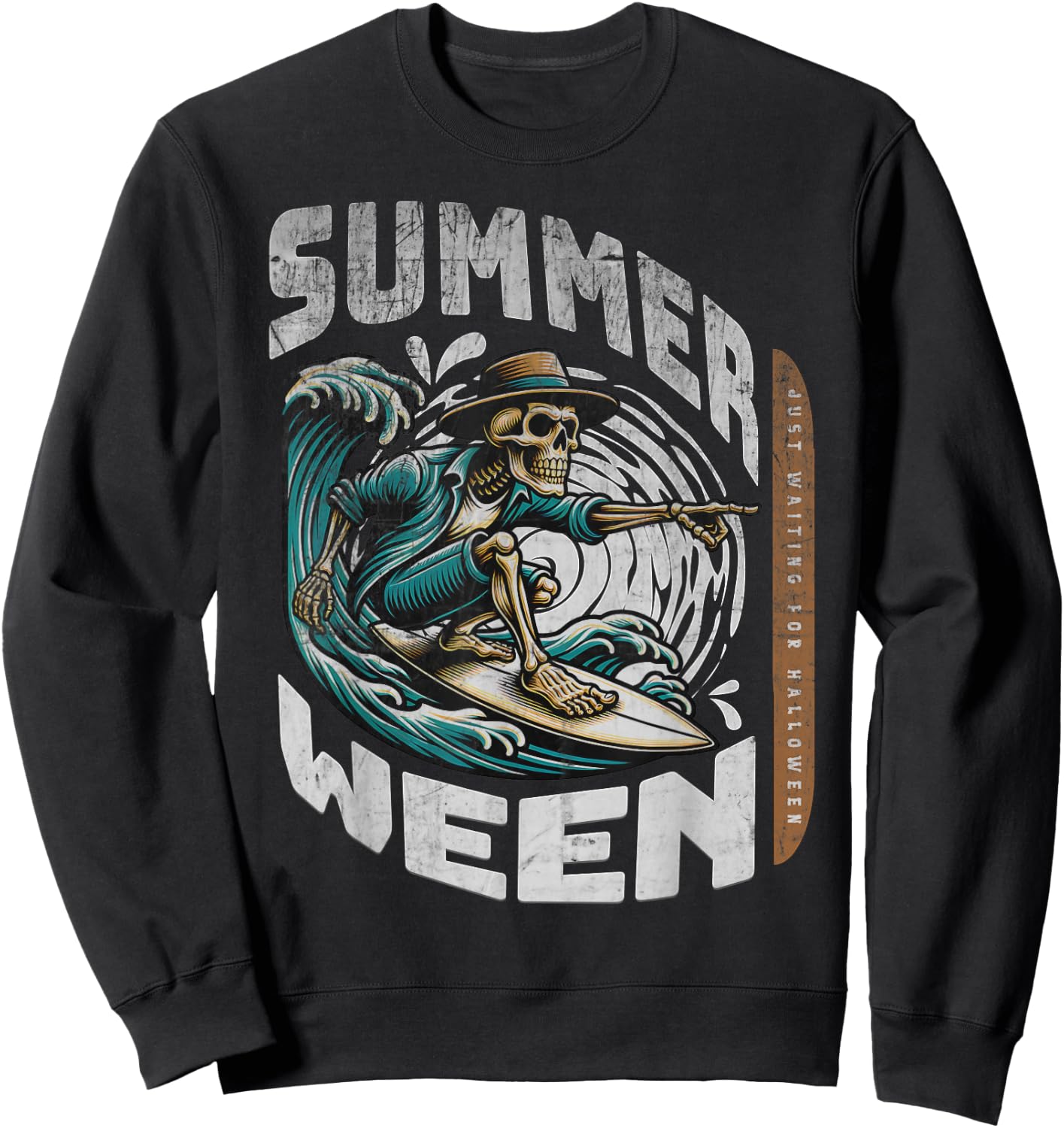 Summerween Halloween Skeleton Summer Vibes Surfing Ghost Men Women Kids Sweatshirt - Sweatshirt | Black