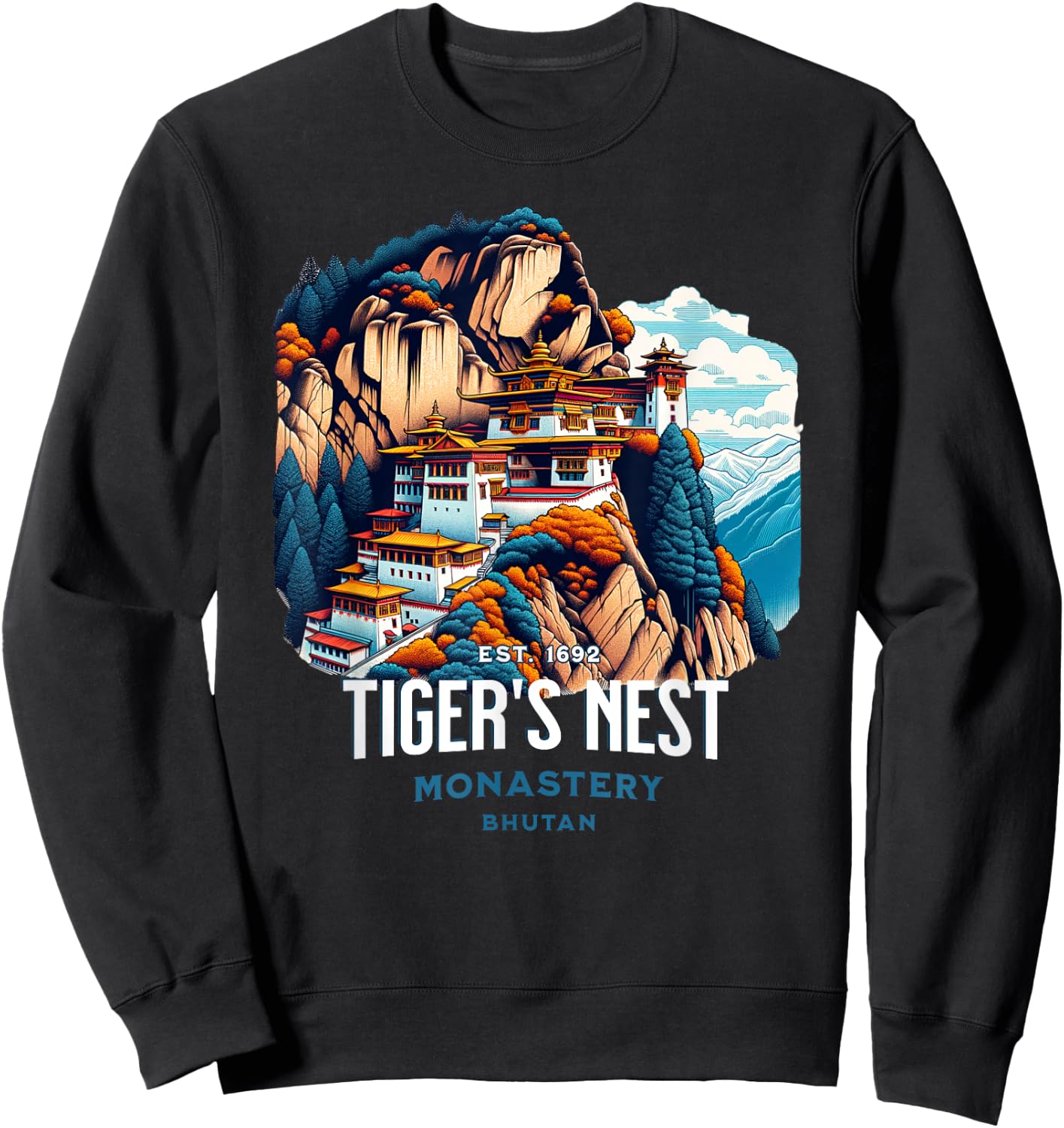 Tiger's Nest Monastery Bhutan Paro Himalayan Culture Hiking Sweatshirt - Sweatshirt | Black