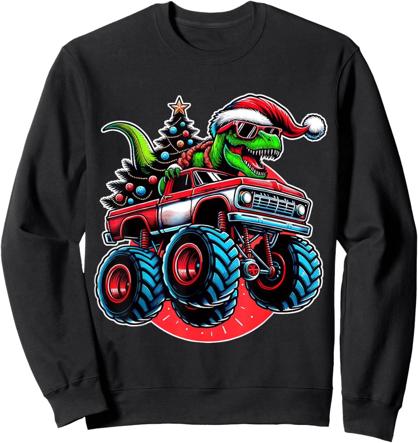 Christmas T Rex Monster Truck Boys Dinosaur Santa Xmas Funny Sweatshirt - Sweatshirt | Black