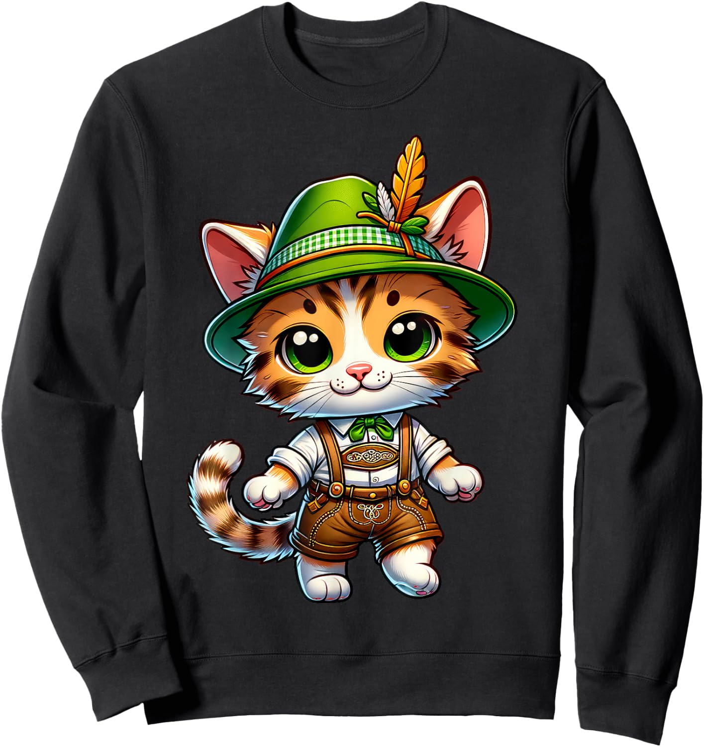 Oktoberfest Cat Funny German Bavarian Lederhosen Cat Lover Sweatshirt - Sweatshirt | Black