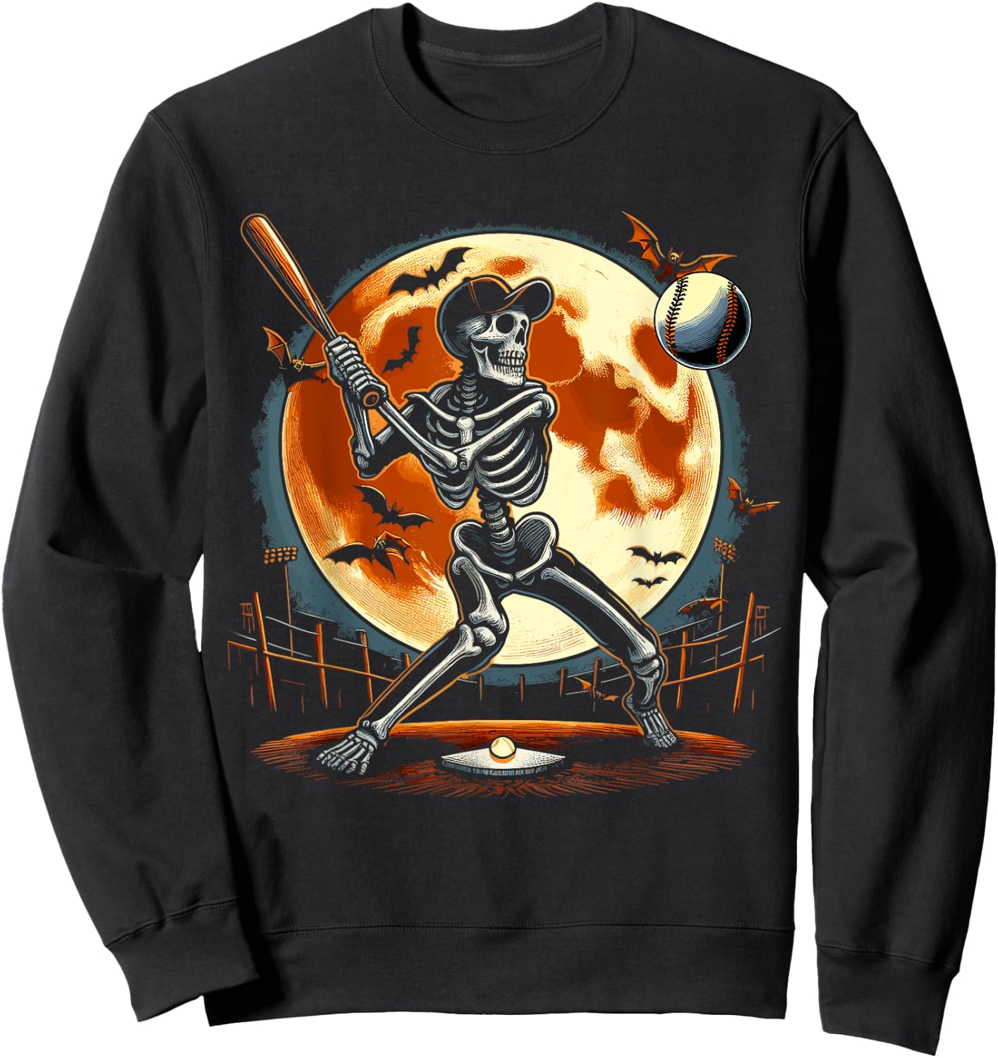 Halloween Baseball Skeleton Halloween Sweatshirt - Sweatshirt | Black