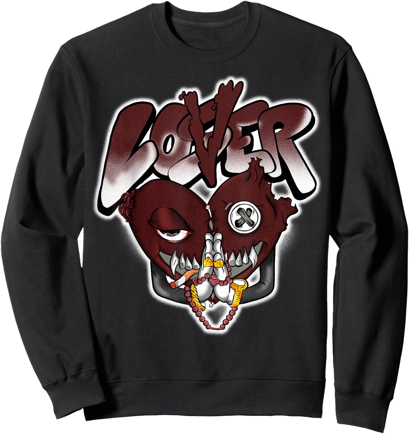Loser Love Heart Pain Matching Graphic Red Burgundy Sweatshirt - Sweatshirt | Black