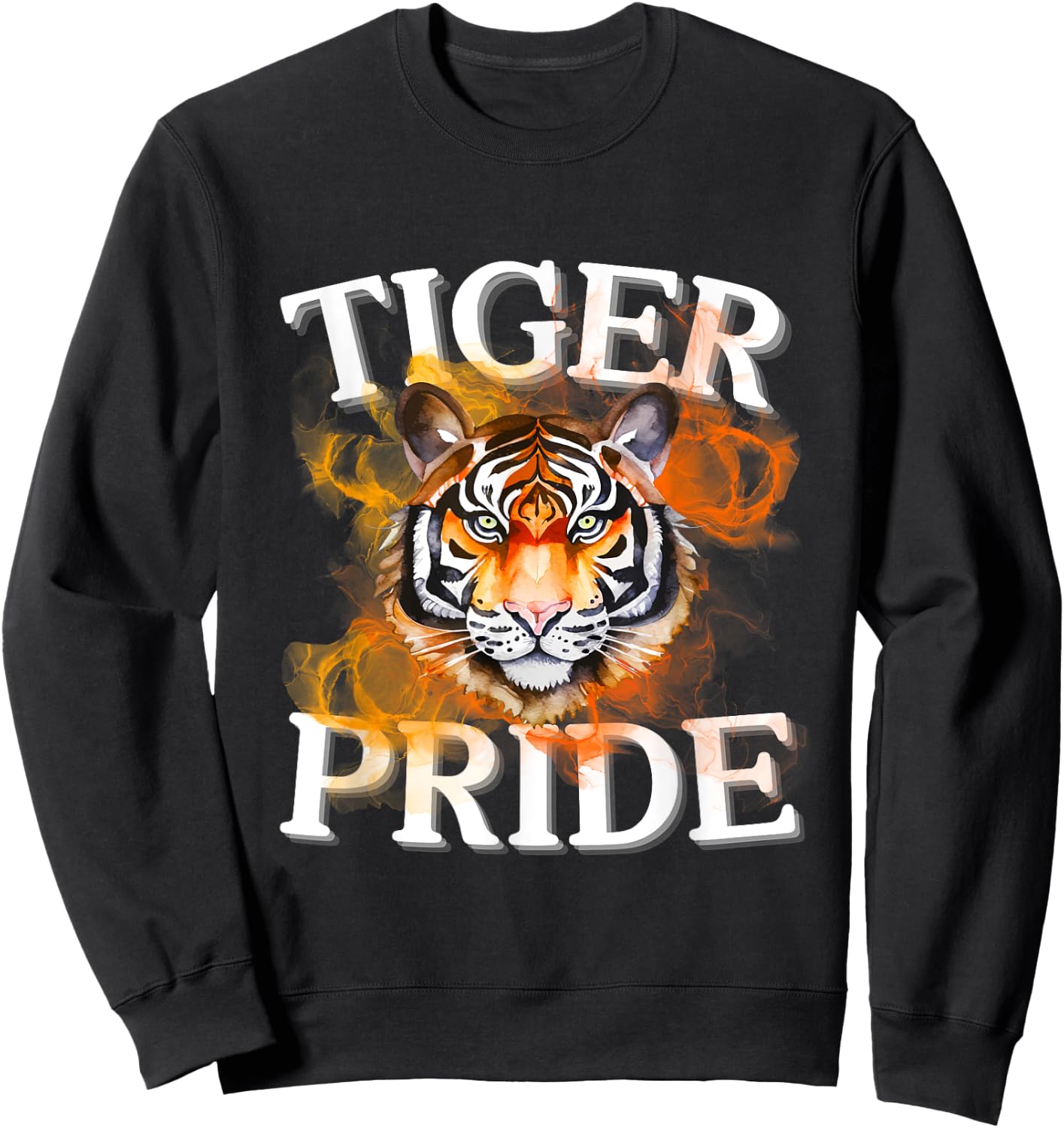 Tiger Pride Flame Tiger Mascot Retro School Sport Cheer Team Sweatshirt - Sweatshirt | Black
