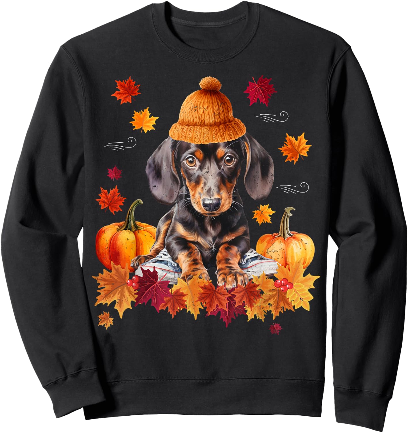 Dachshund Hello Autumn Leaf Fall For Dog Lover Men Women Girls Kids Sweatshirt - Sweatshirt | Black