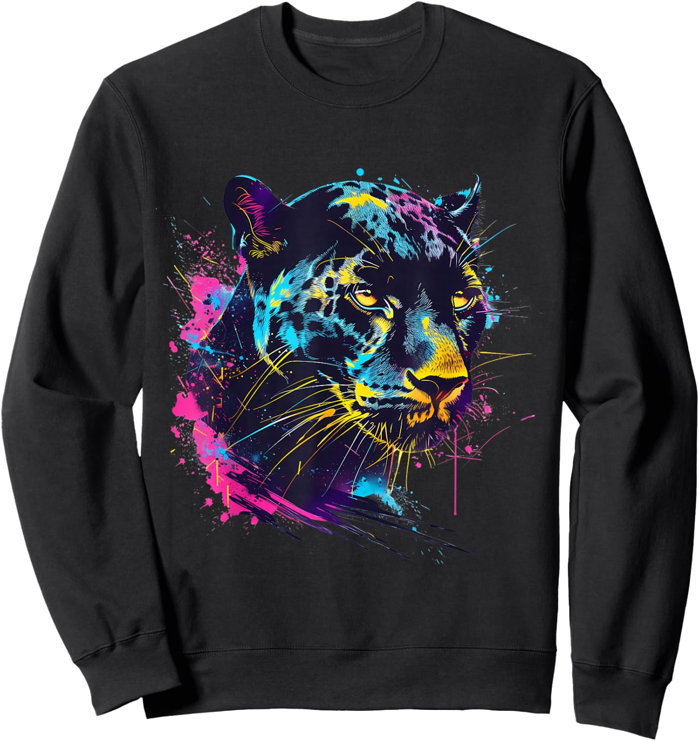 Panther Portrait Panther Lover Colourful Artwork Wildlife Sweatshirt - Sweatshirt | Black
