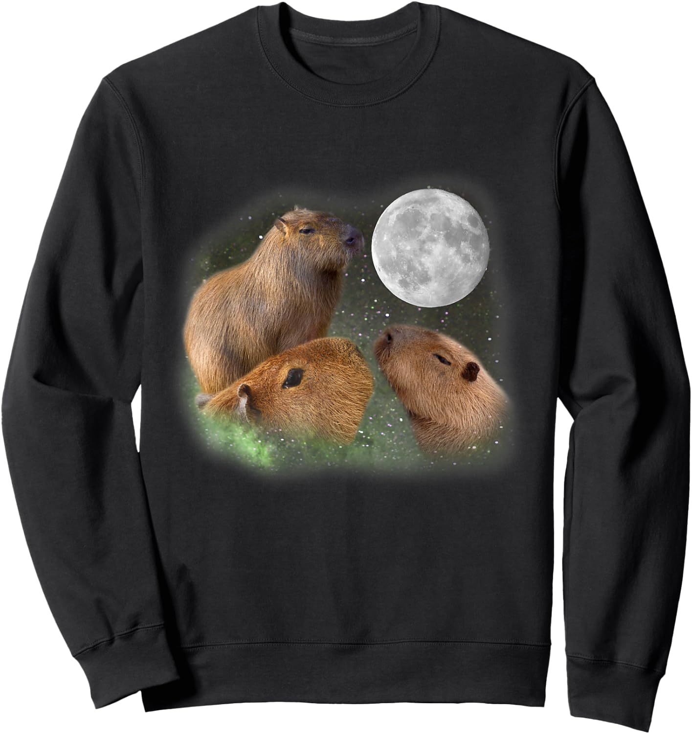 Three Moon Capybaras . Funny Cute Animal Parody Sweatshirt - Sweatshirt | Black